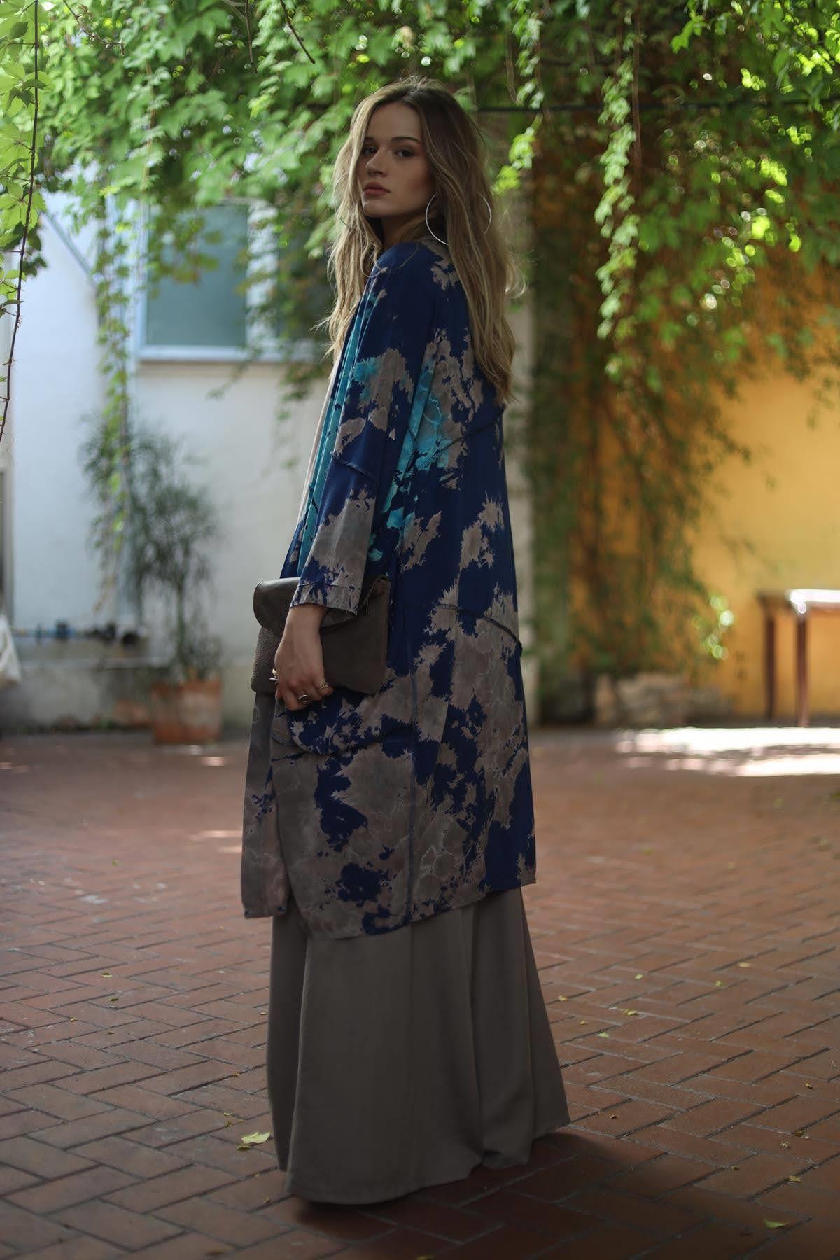 Mor Batikli Arkası Dikişli Kaftan