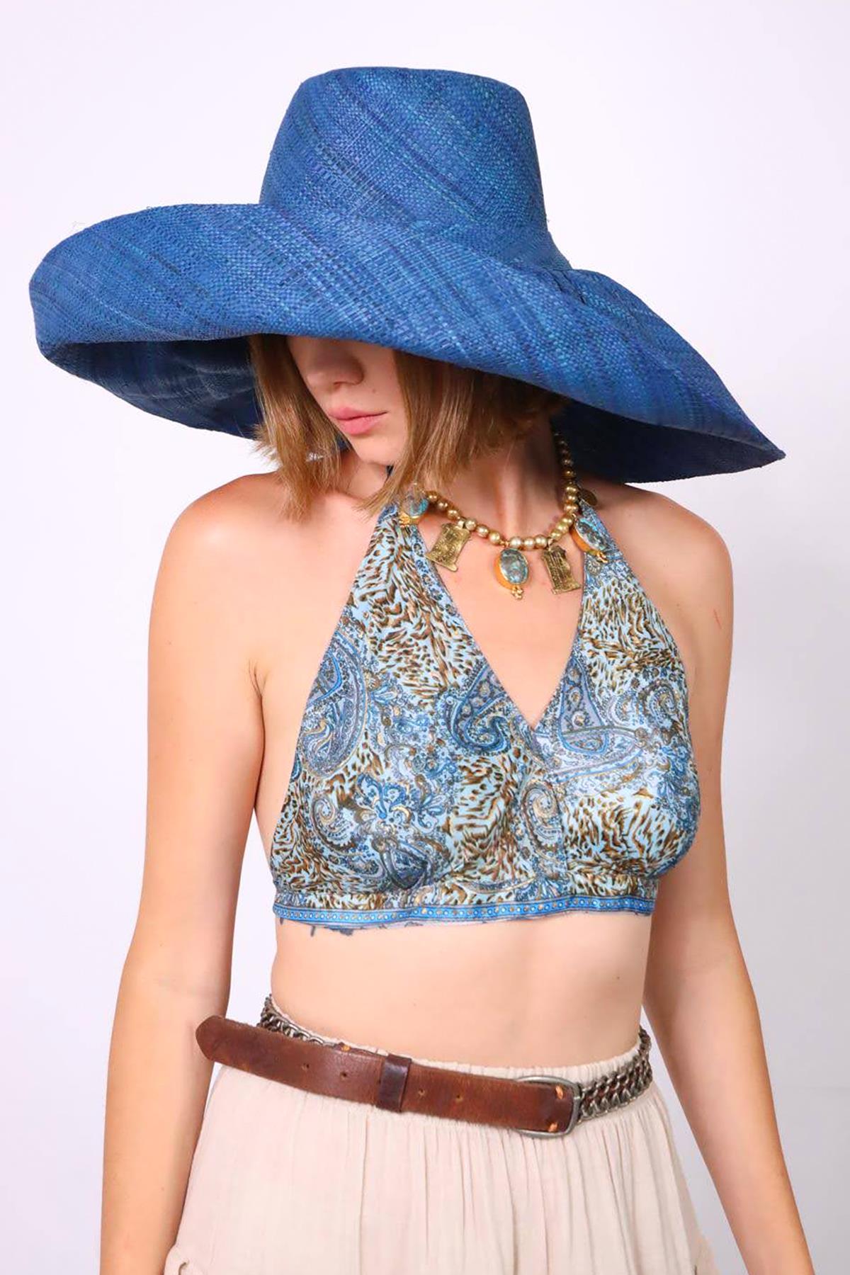  Petrol Mavisi Rafya Şapka