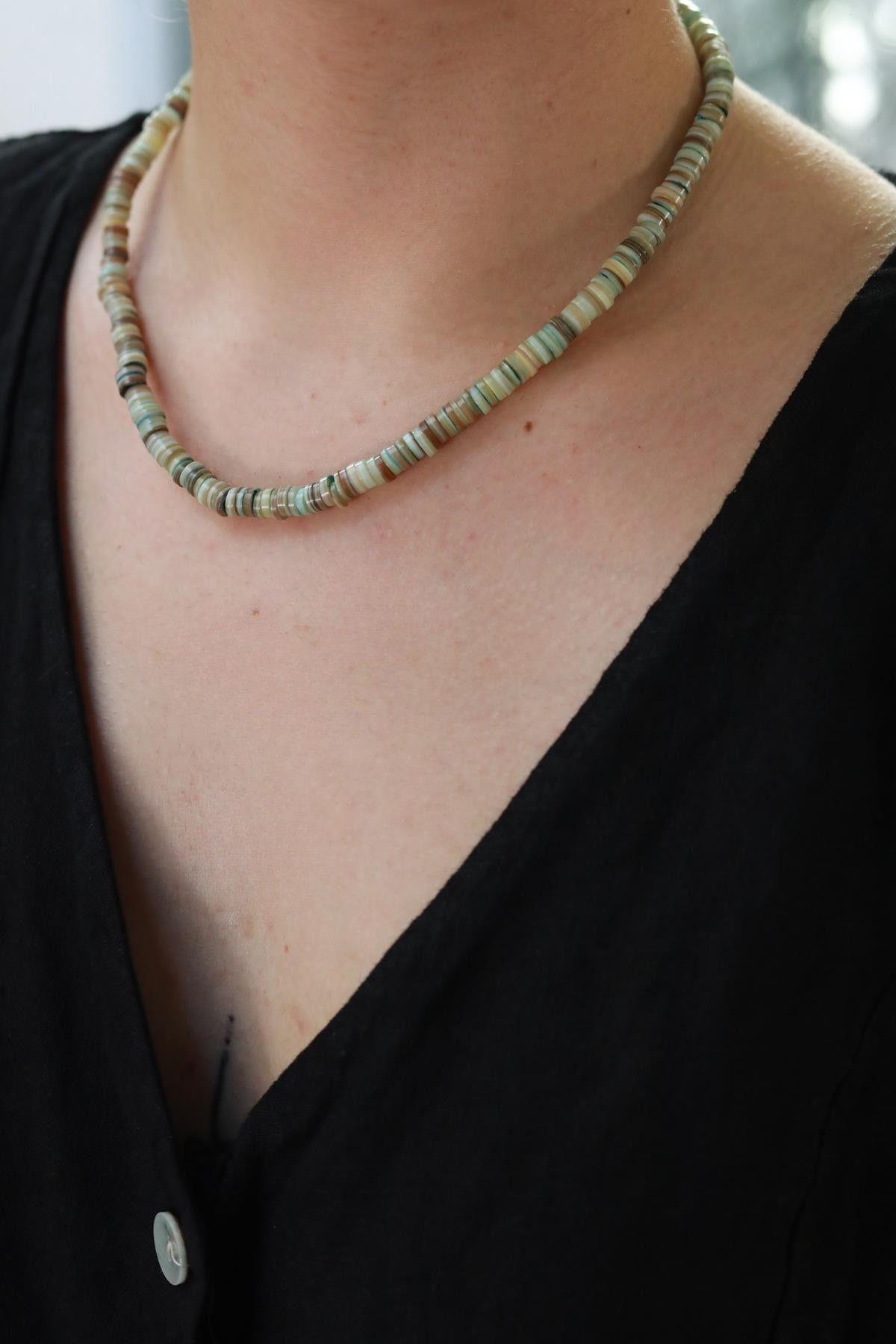 Silindir Cam Boncuk Kısa Kolye