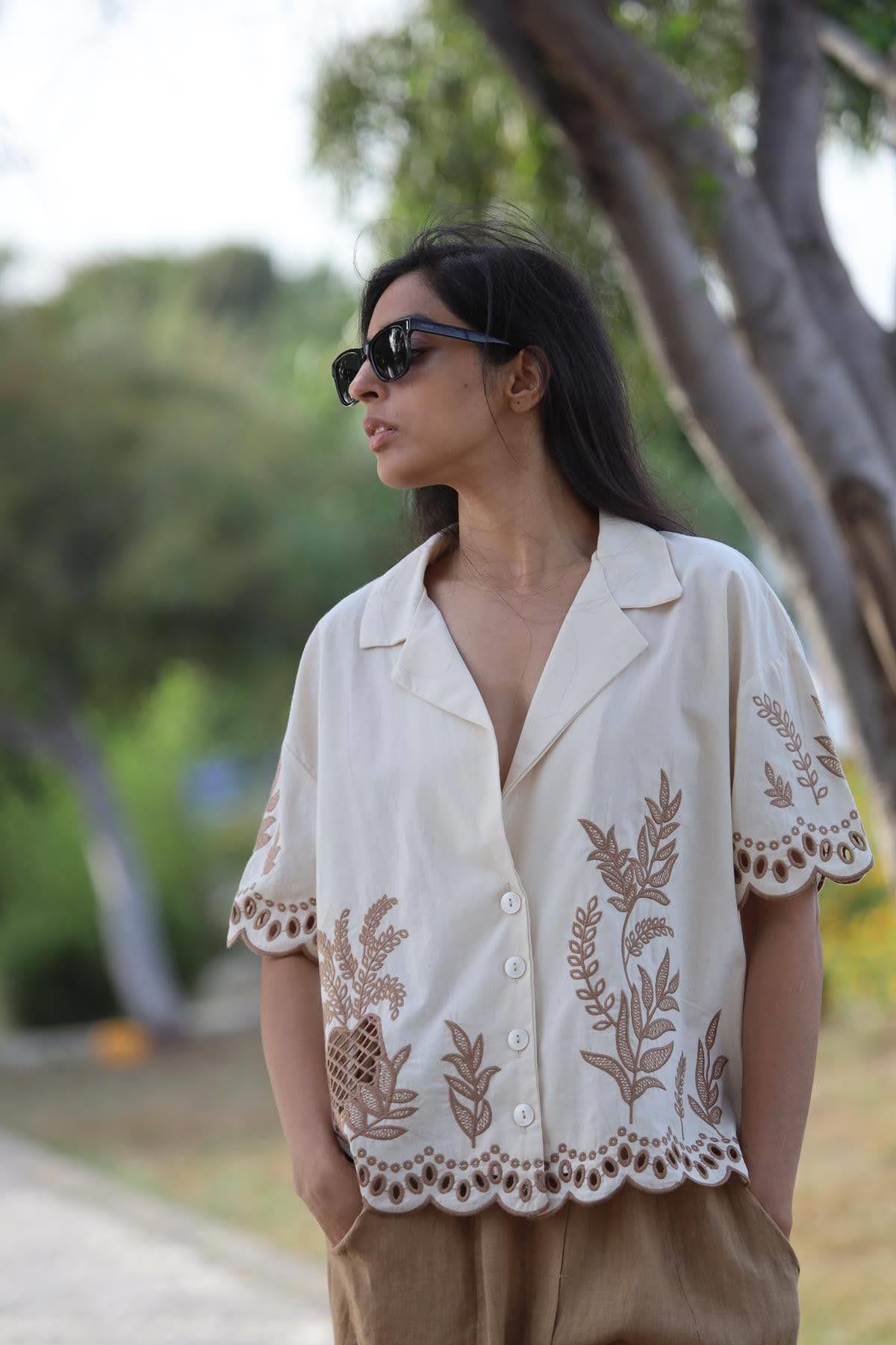 Cream Color Embroidered Shirt