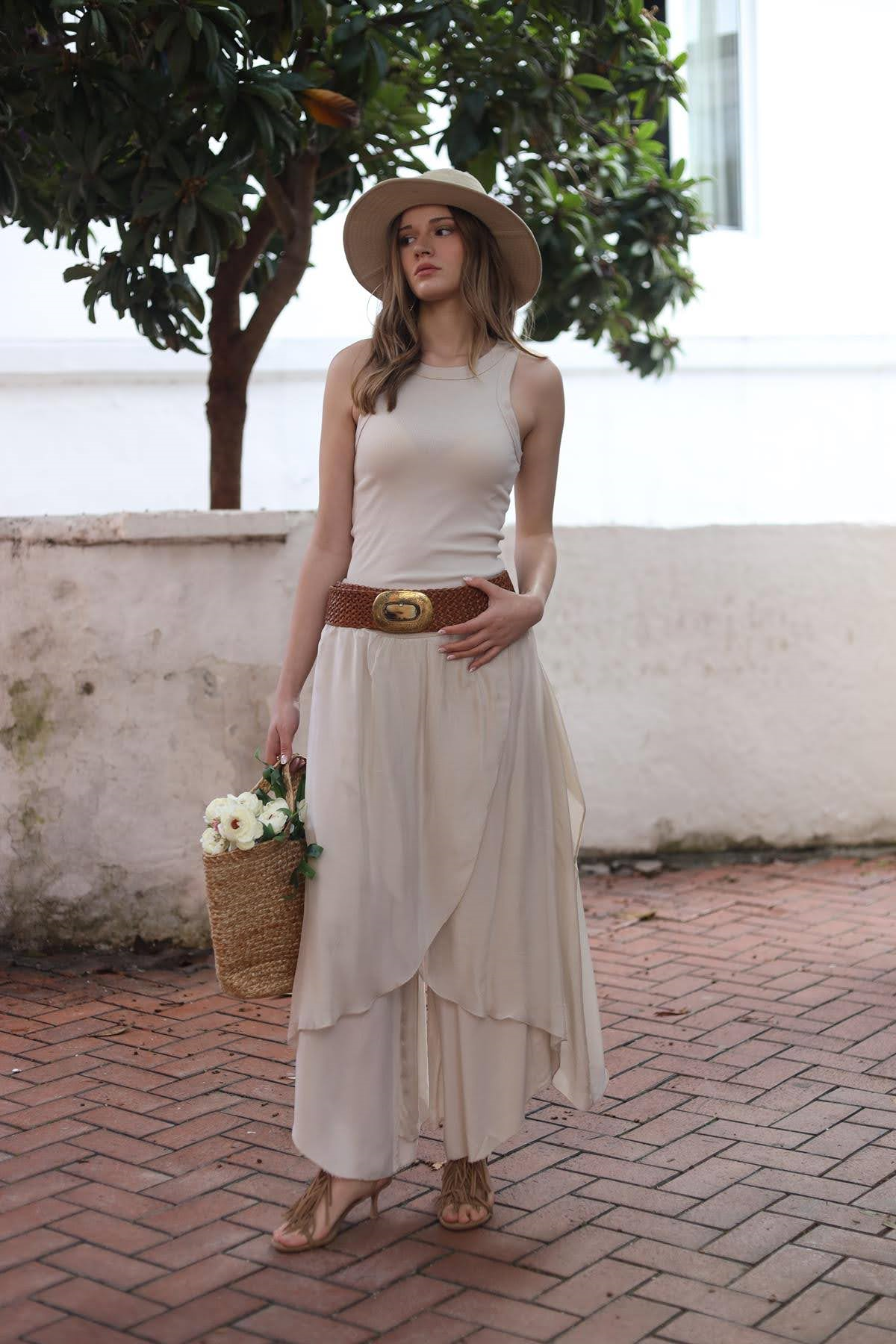 Krem Rengi İpek Kelebek Şalvar