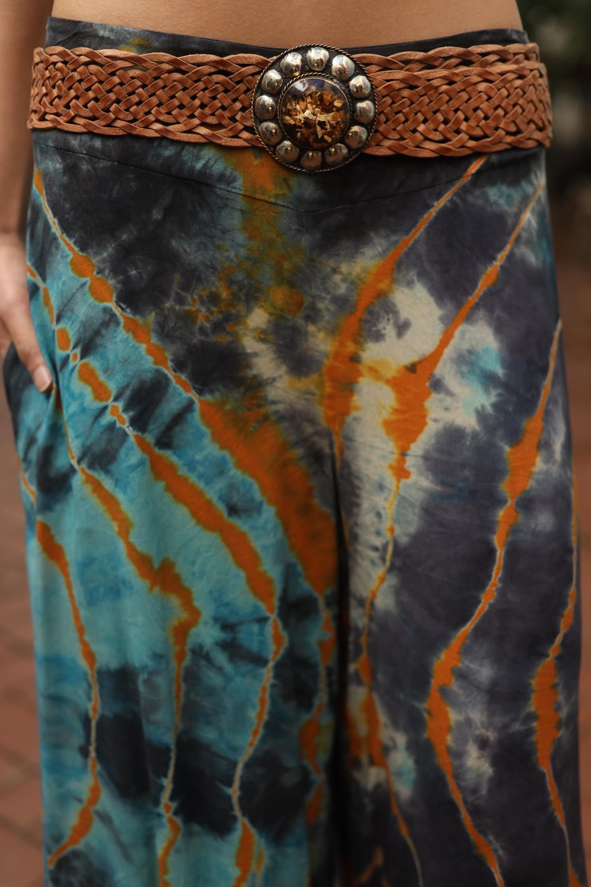 Camel Rengi Taş Tokalı Deri Dokuma Tasarım Kemer