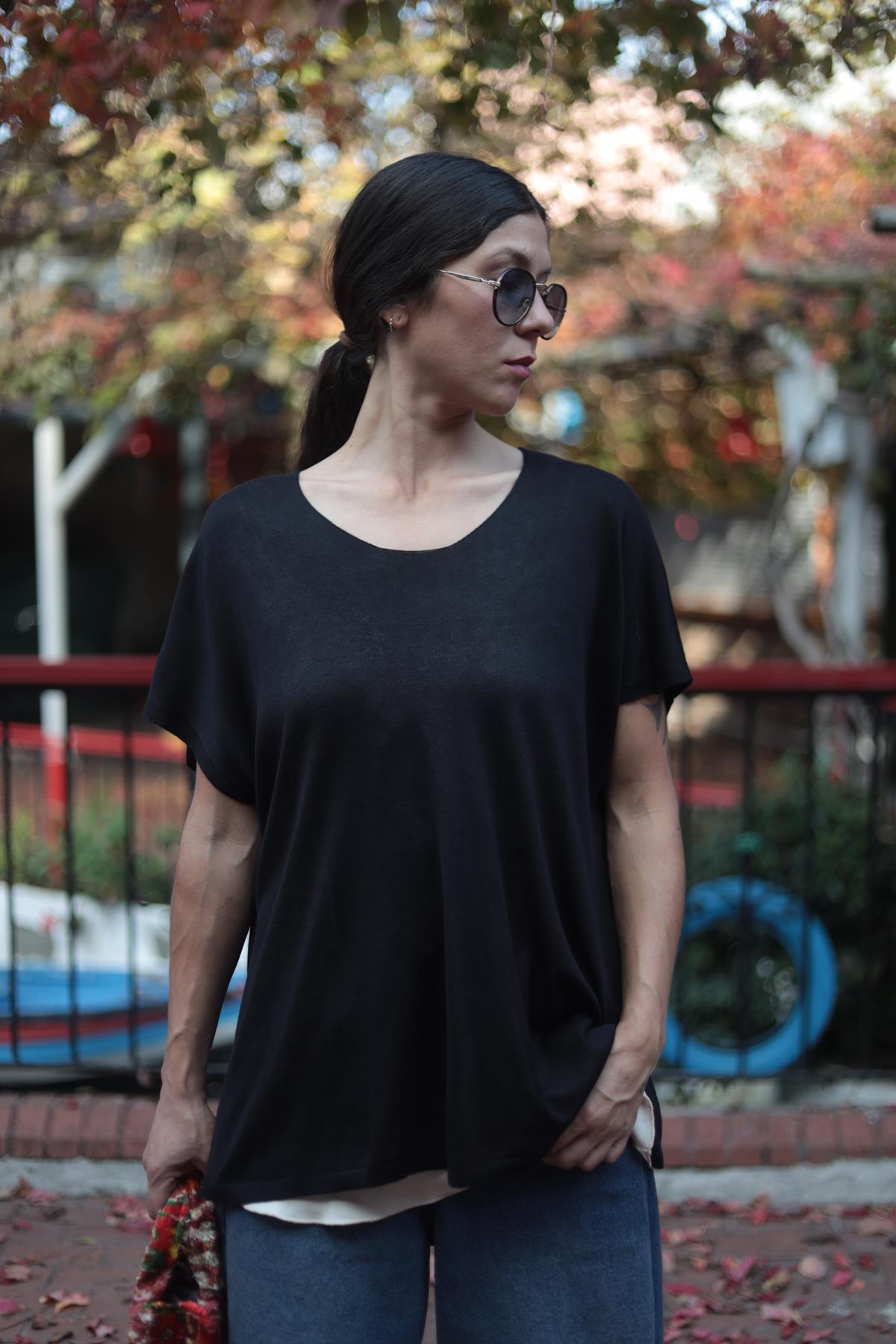 Siyah Oversize Triko Bluz