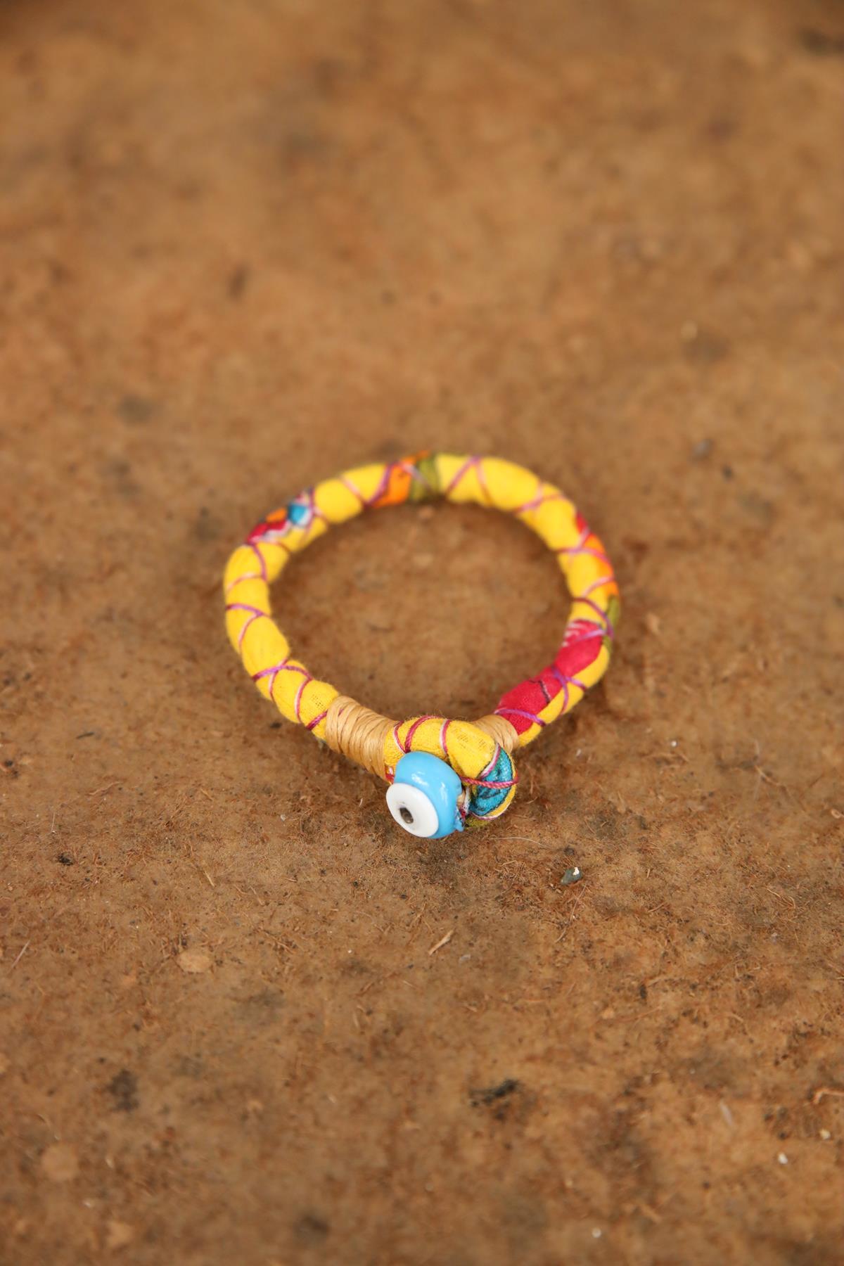 Nazar Boncuğu Detaylı Renkli Kumaş Tasarım Bileklik