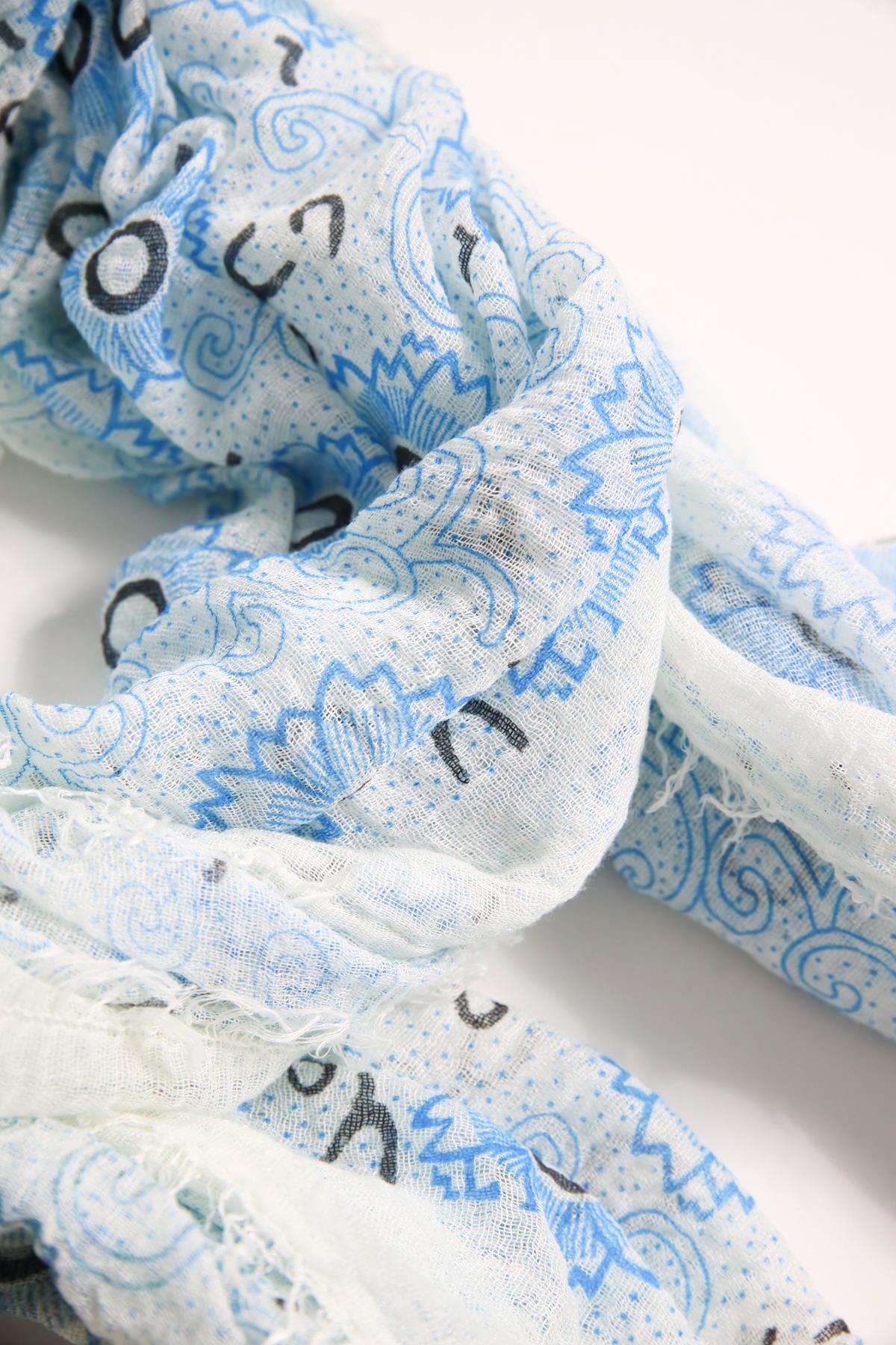 Mavi Çiçek Desenli Pamuk Şal - Şaman Butik Mavi Çiçek Desenli Pamuk Şal