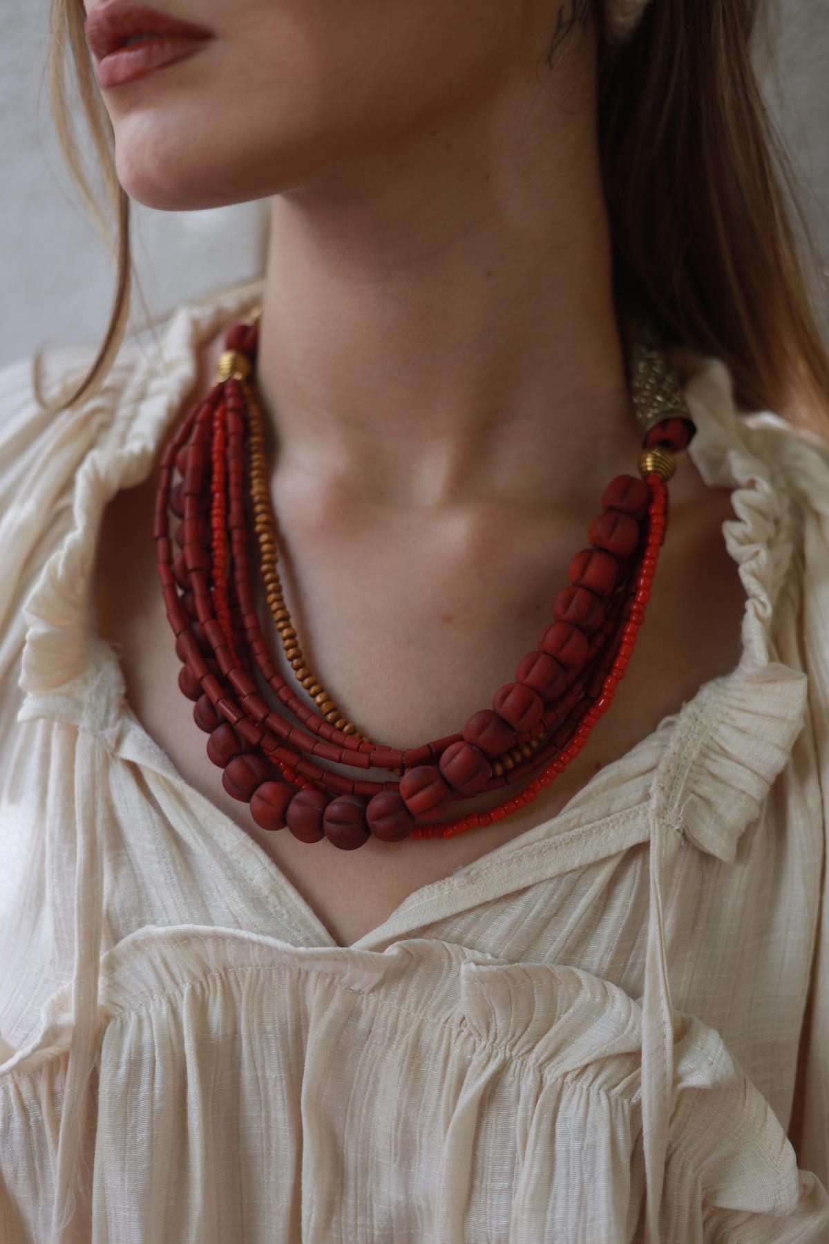 Bordo Çoklu Tasarım Kolye