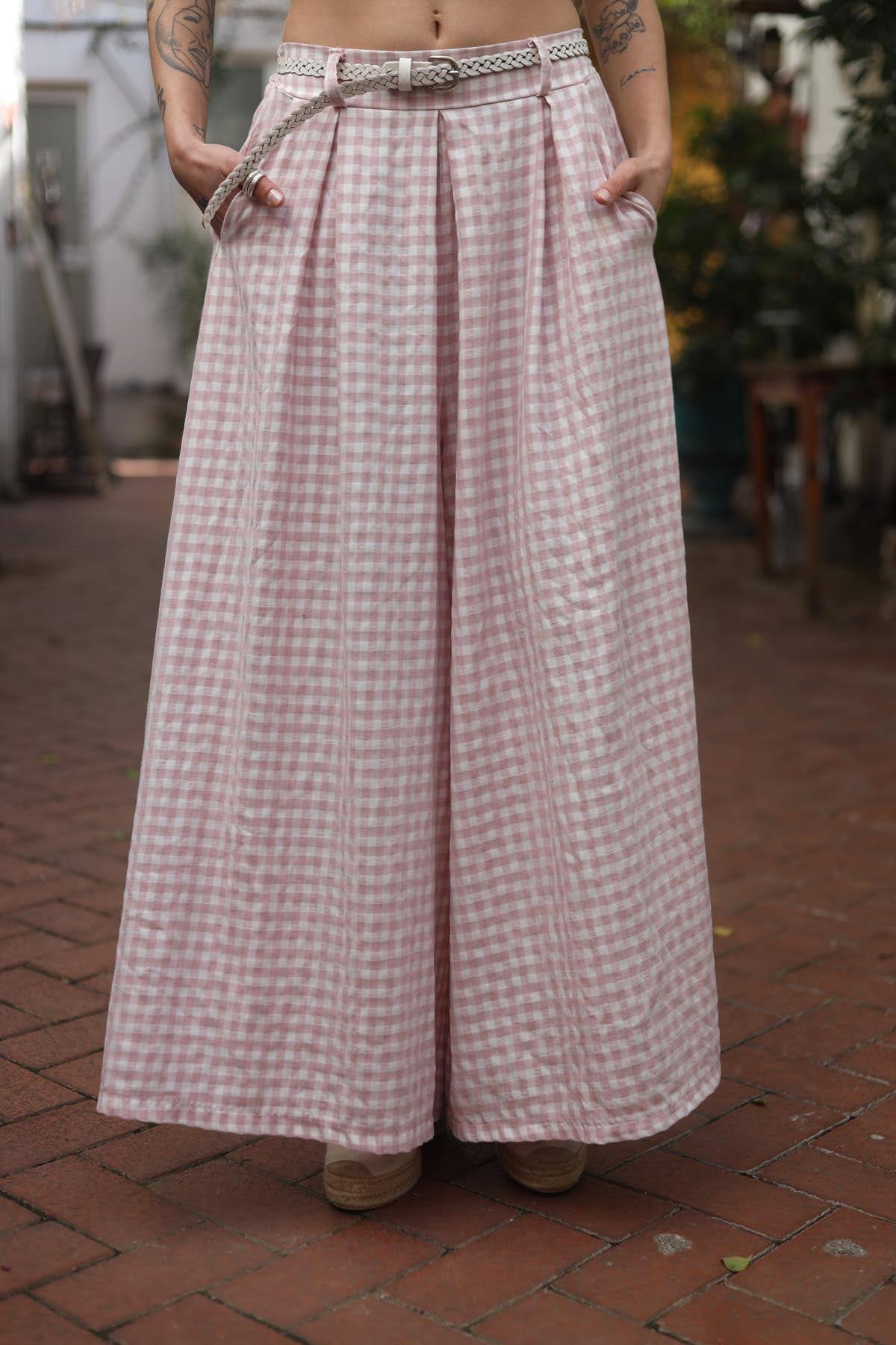 Pembe Ekose Pantolon