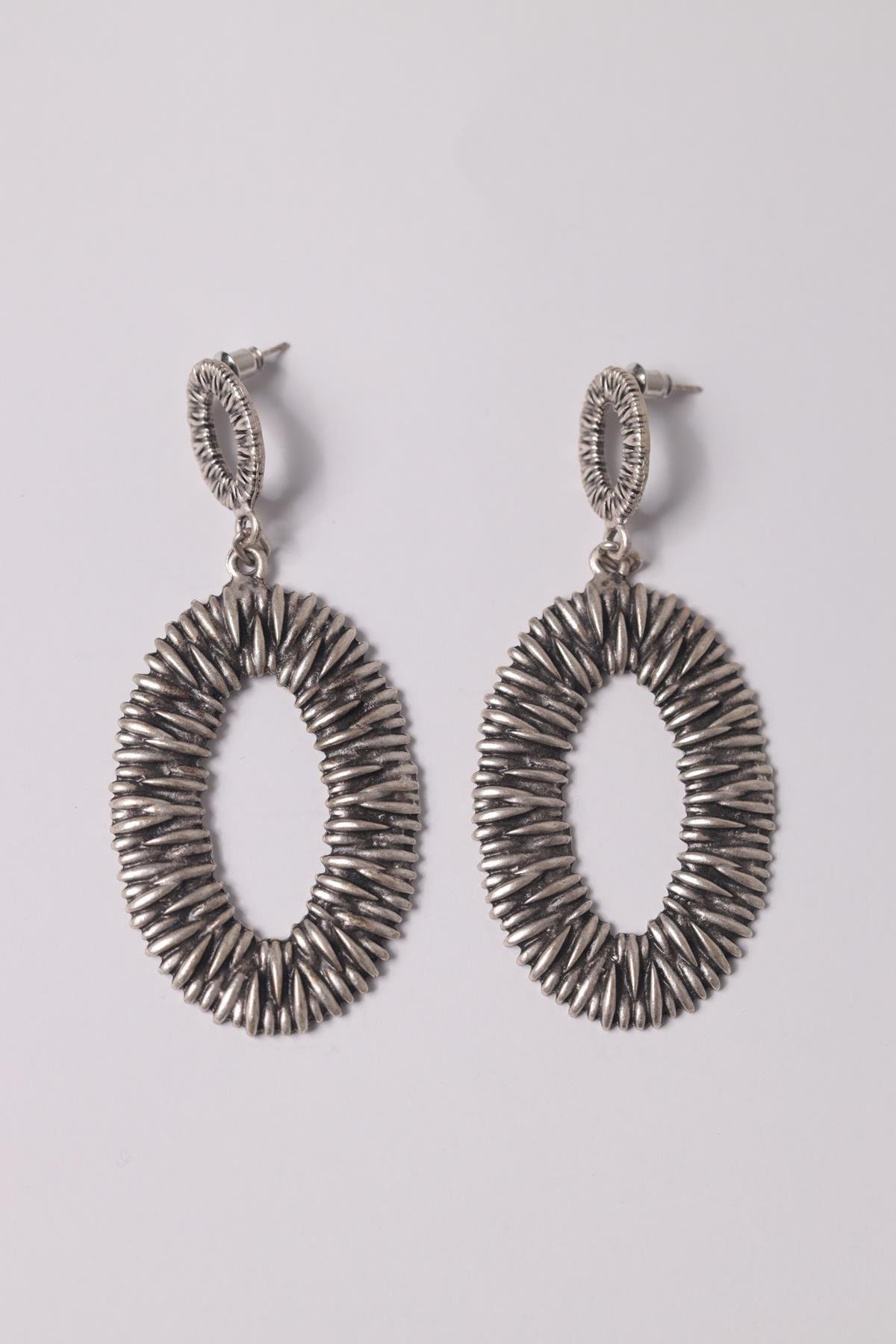 Pirinç Kaplama Oval Uzun Küpe