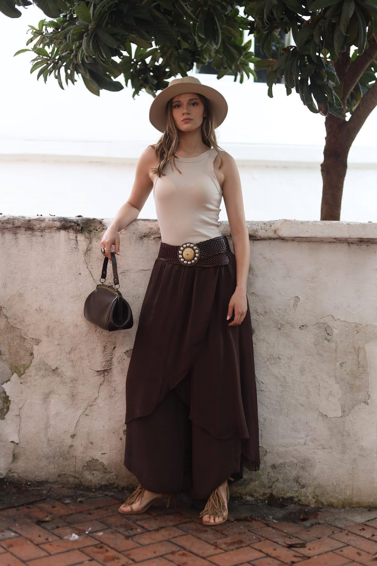 Brown Silk Harem Pants