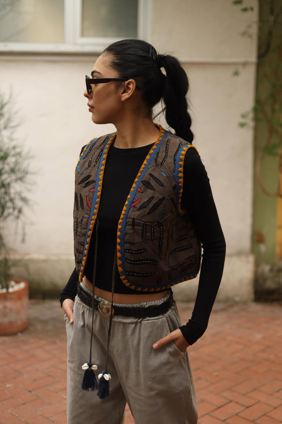 Dark Mink Seashell Fringed Vest