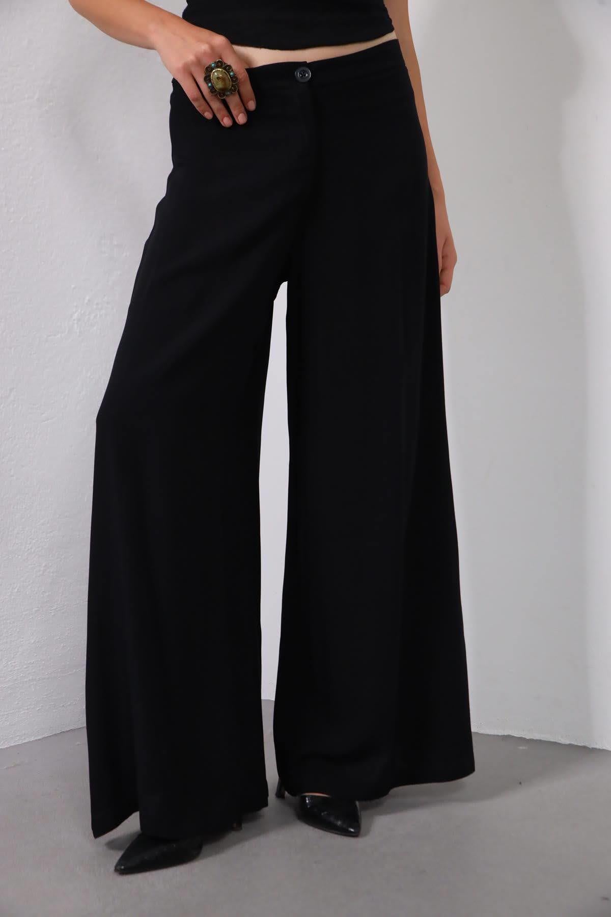Black High Waist Trousers - Saman Butik | Boho Fashion Black High Waist Trousers