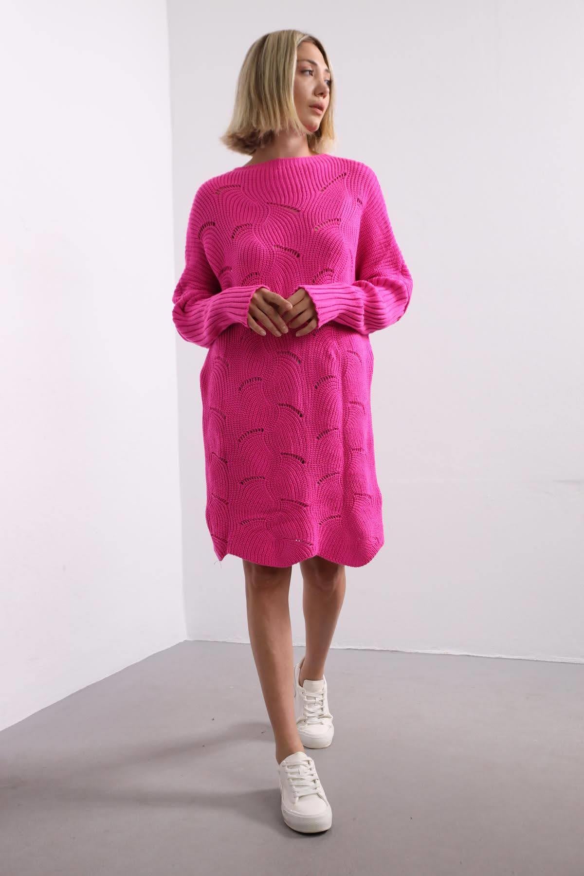  Pembe Bisiklet Yaka Yarasa Kol Kazak