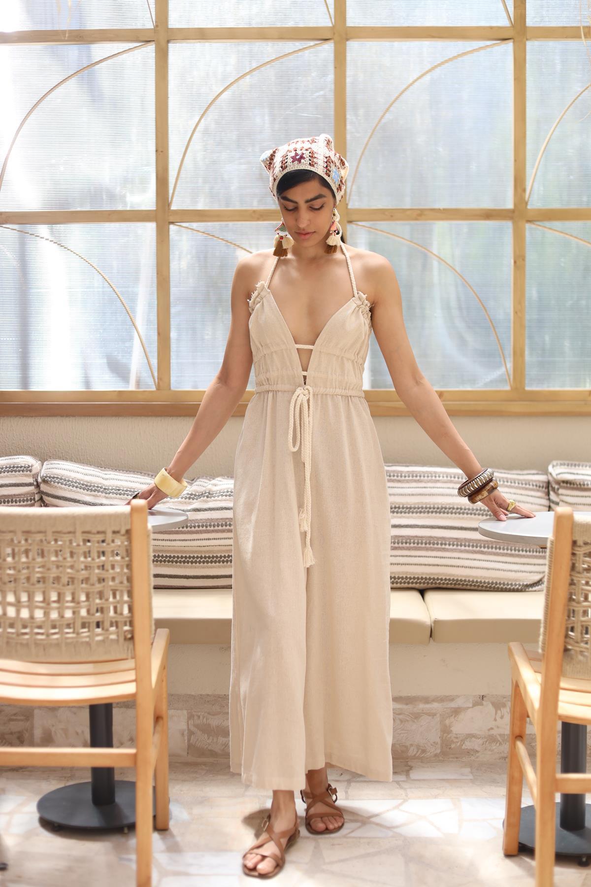 Cream Color Strappy Bohemian Jumpsuit