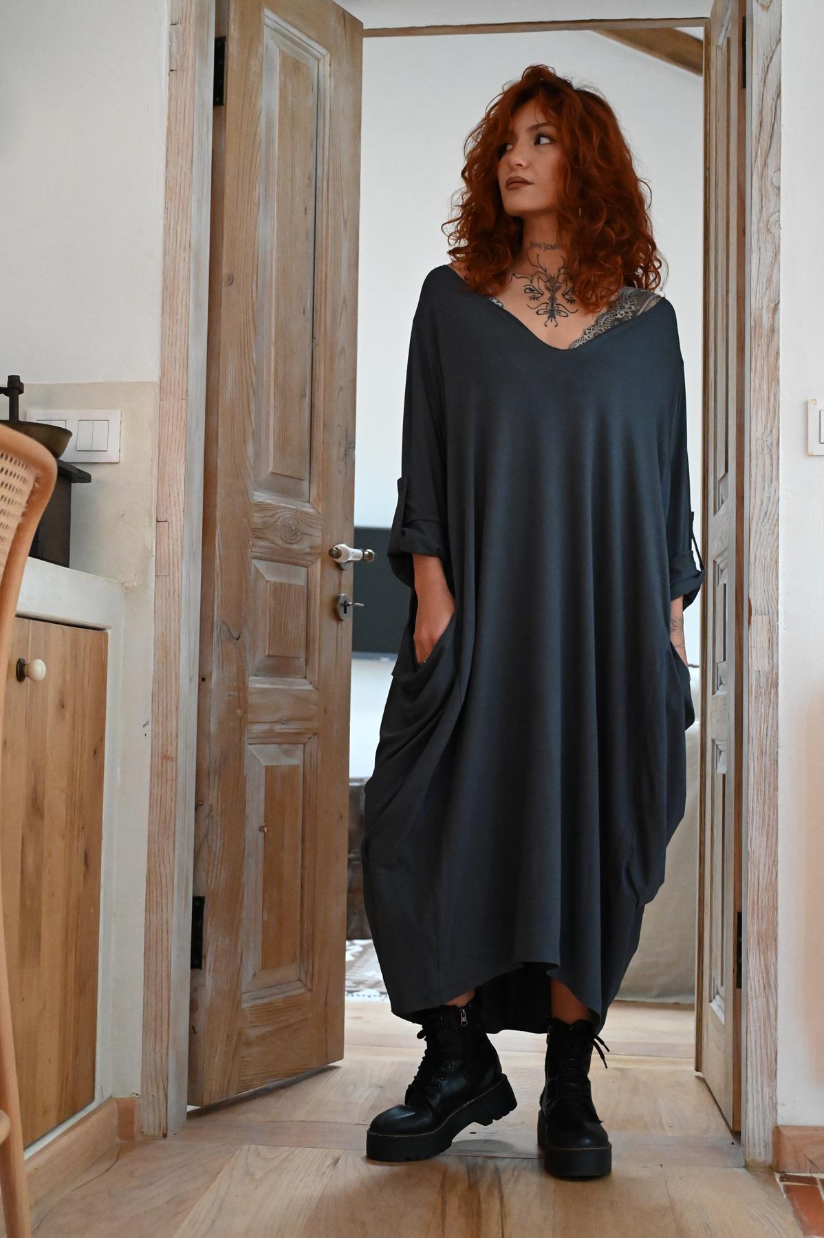 Antrasit Asiye Cepli Elbise