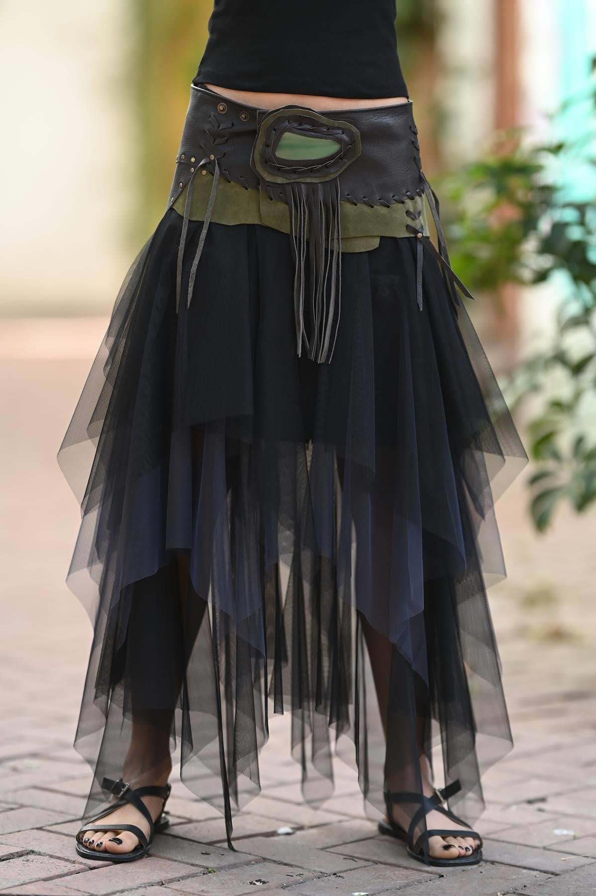 Antrasit Çift Renkli Kat Kat Tül Etek