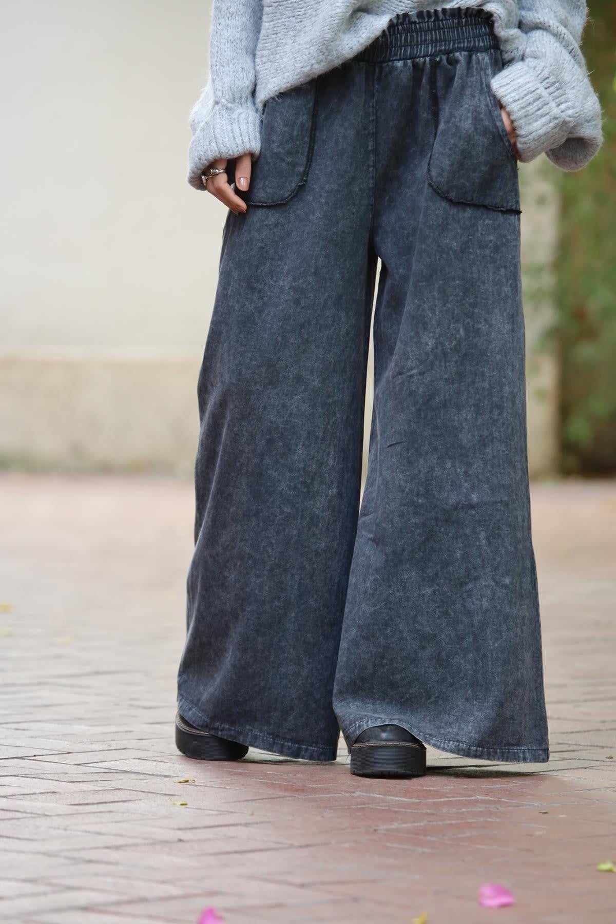 Antrasit İspanyol Paça Kar Yıkama Kot Pantolon