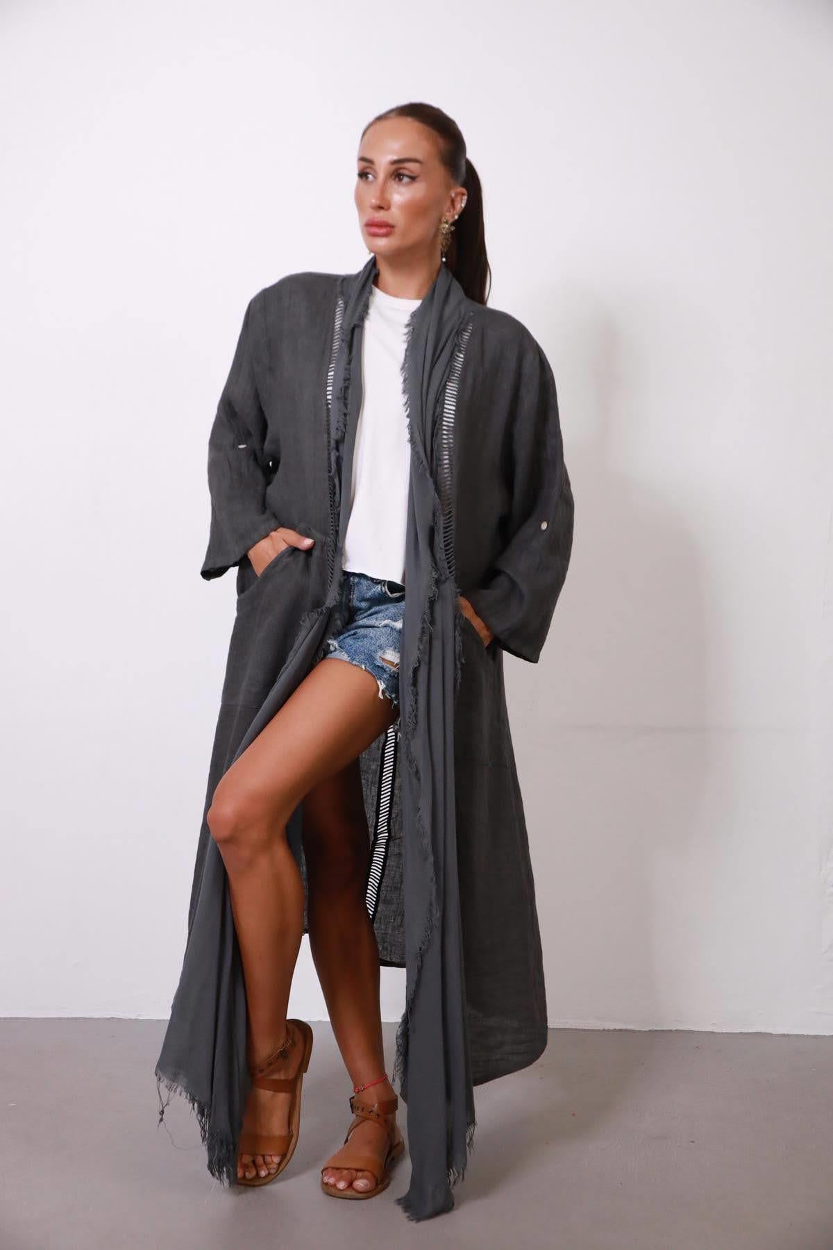 Anthracite Back Detailed Caftan