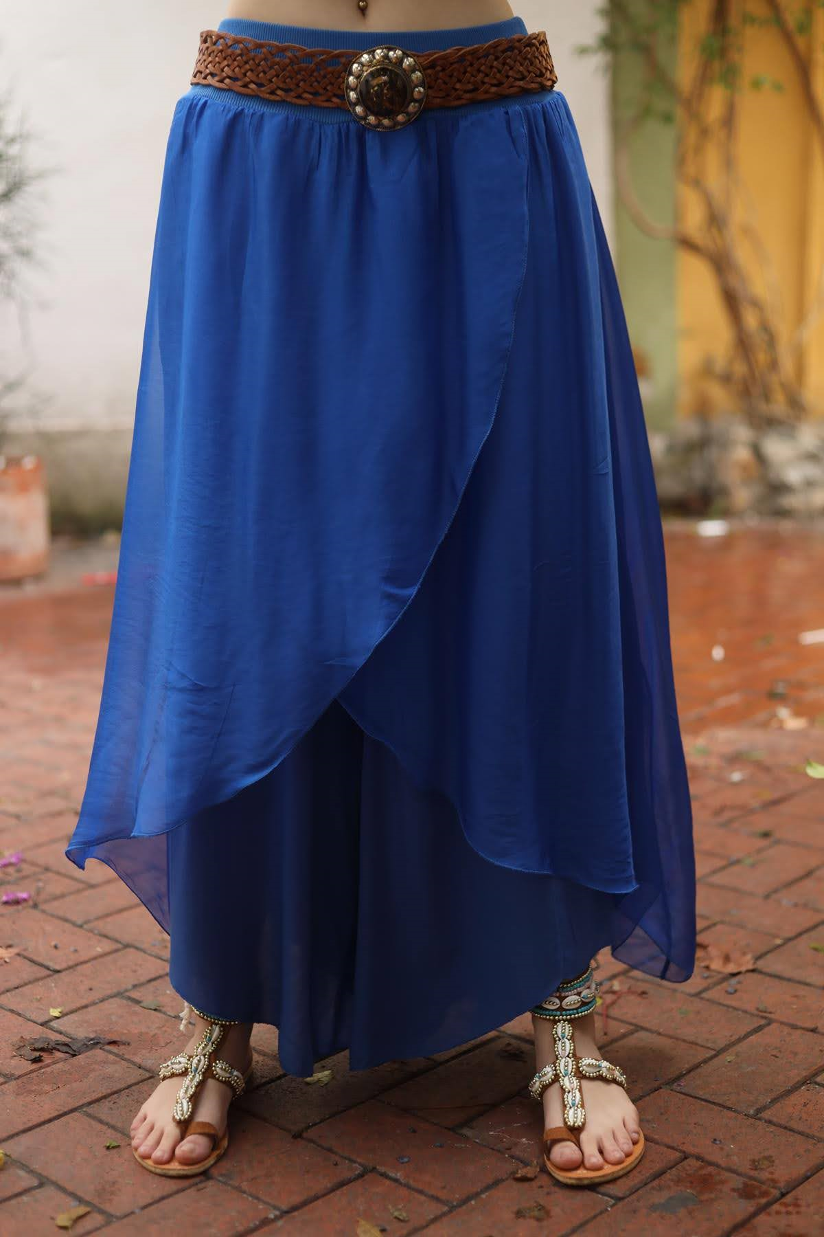 Kahverengi Taş Tokalı Deri Dokuma Tasarım Kemer