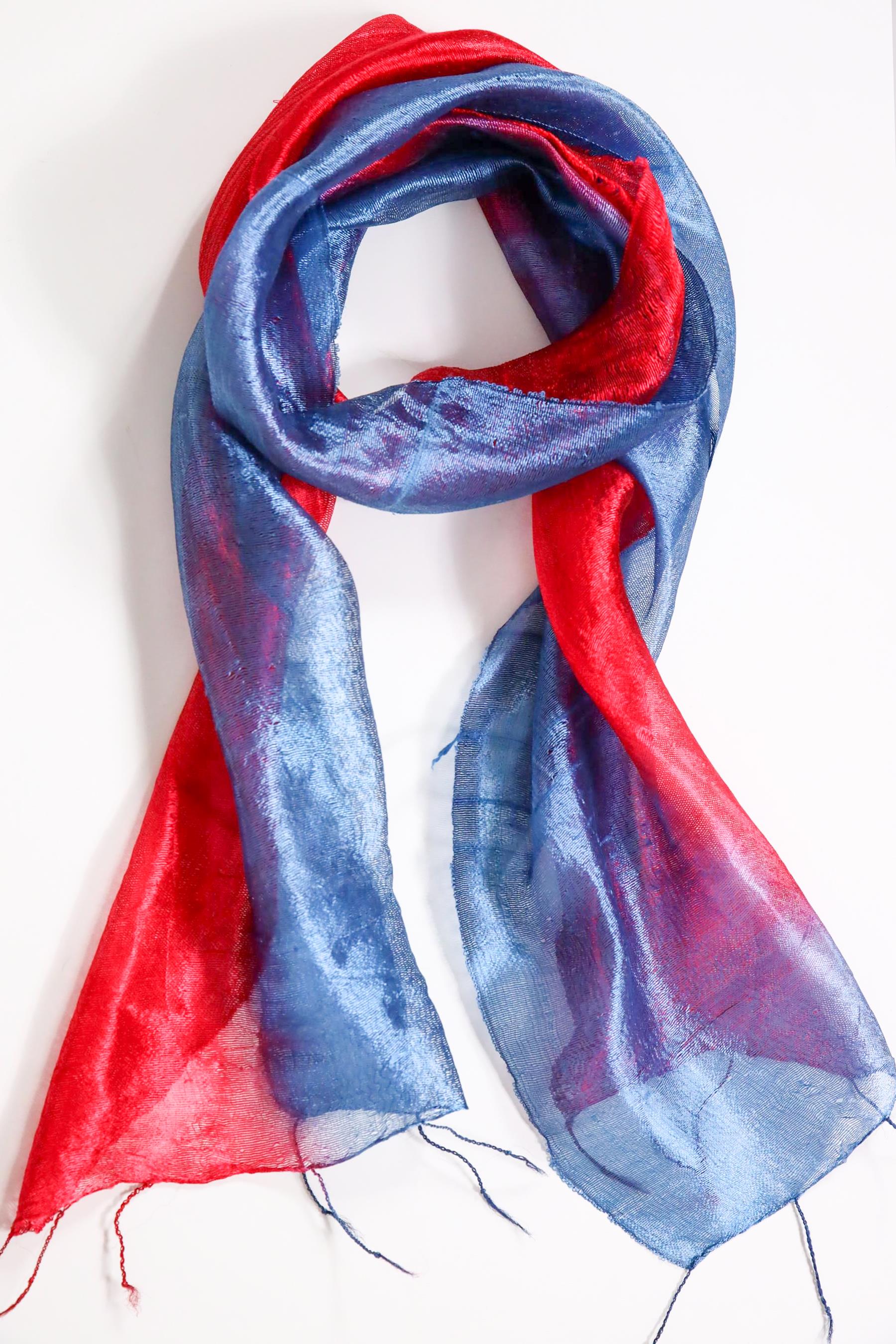  Kırmızı Mavi Geçişli İpek Şal