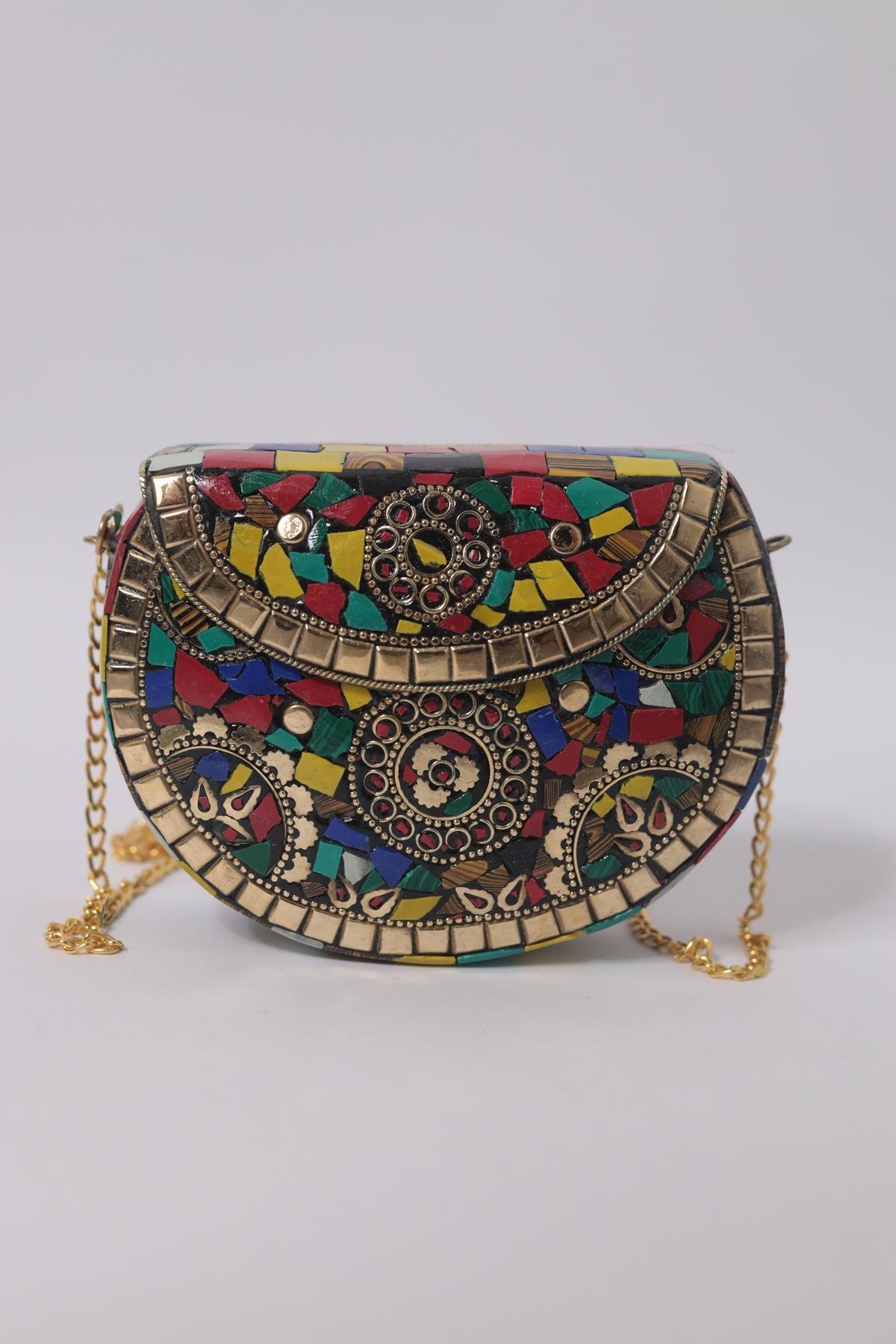 Renkli Mozaik Taşlı Özel Tasarım Zarif Çanta