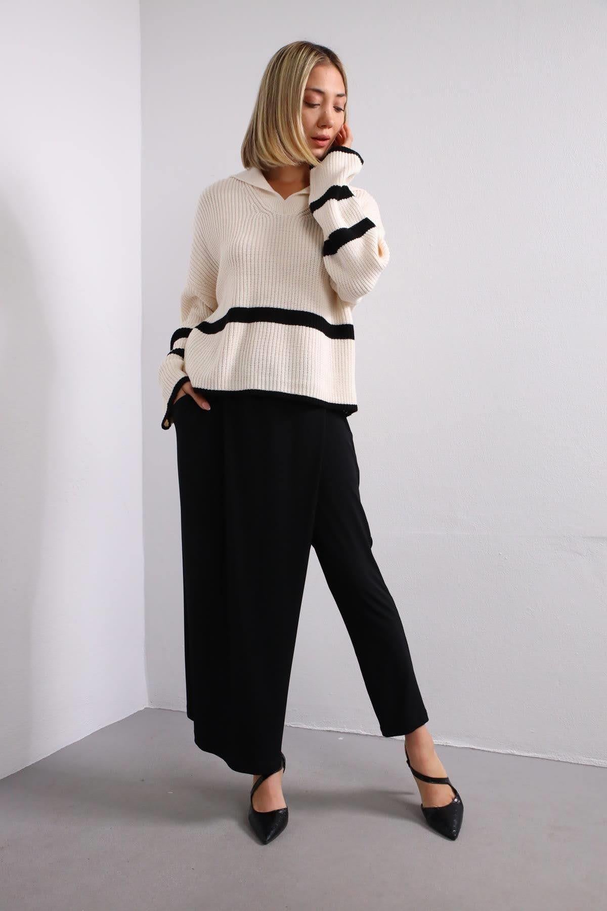  Siyah Önü Kruvaze Şalvar