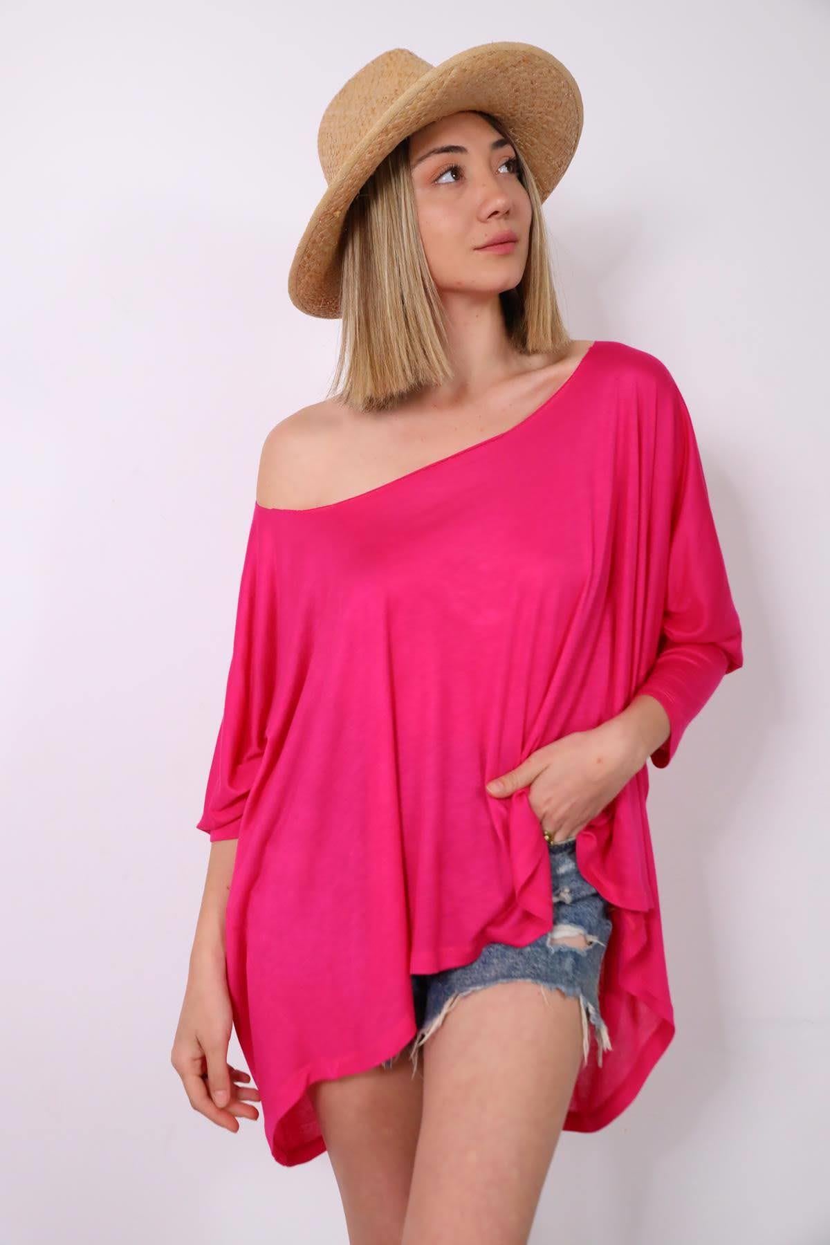 Pembe Yakası Dikişsiz Salaş Bluz - Şaman Butik Pembe Yakası Dikişsiz Salaş Bluz