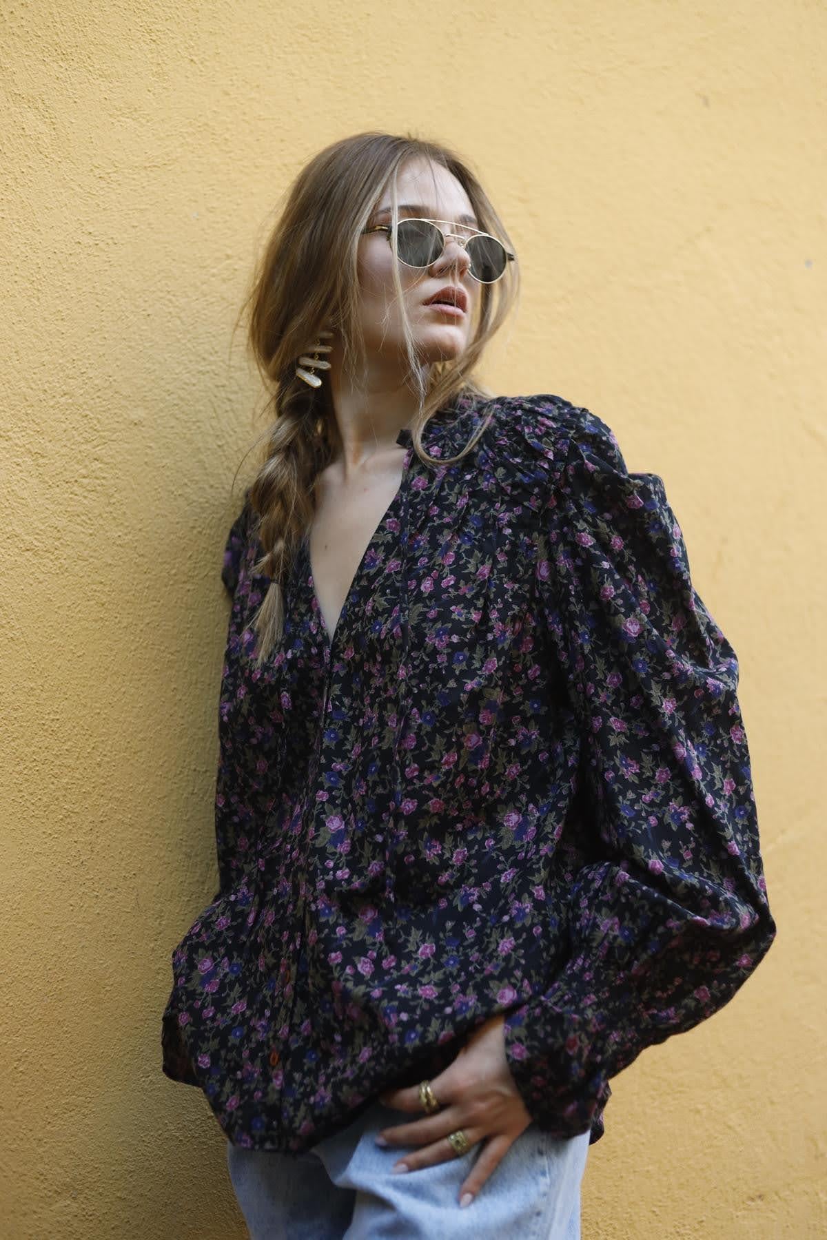 Black Floral Patterned Shirt