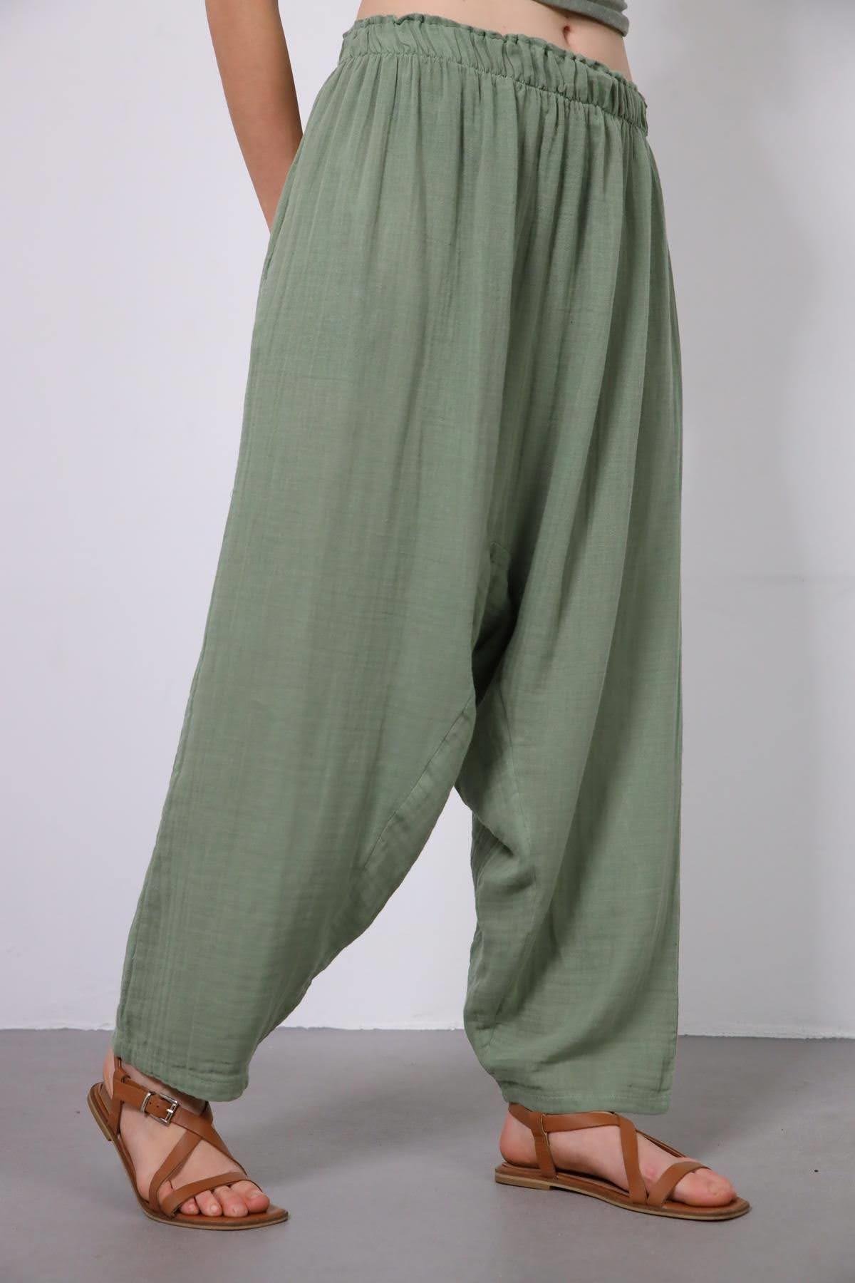 Mint Yeşili Beli Lastikli Müslin Şalvar