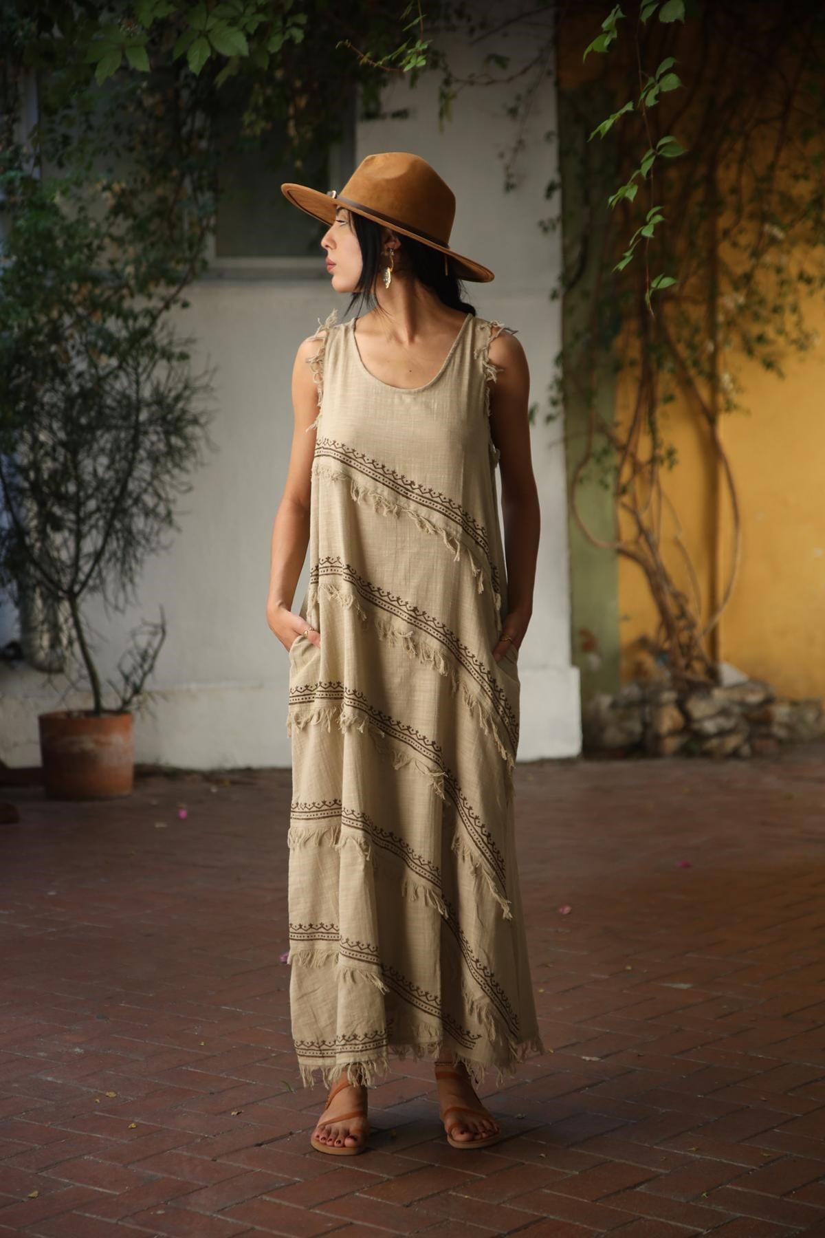 Light Brown Layered Sleeveless Dress