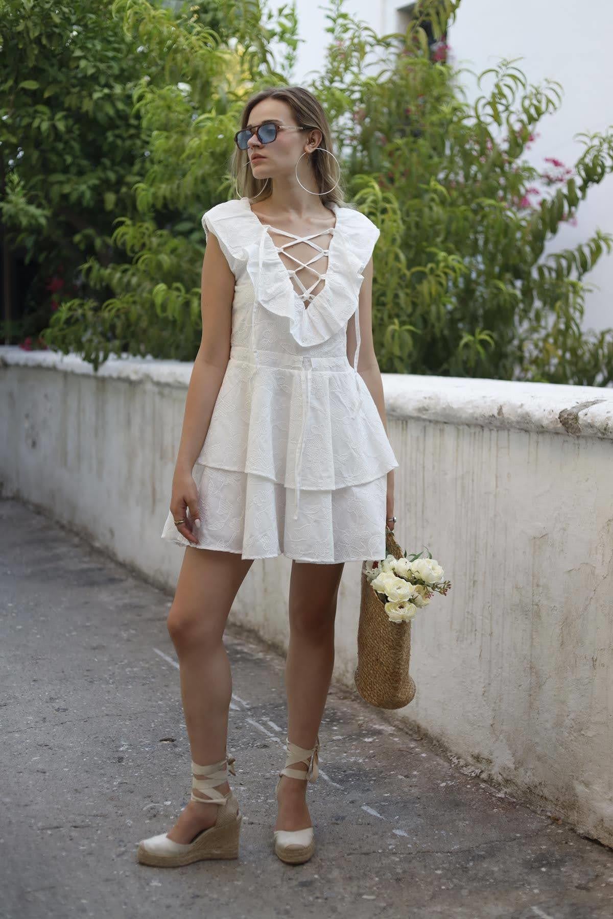 White Short Embroidered Dress