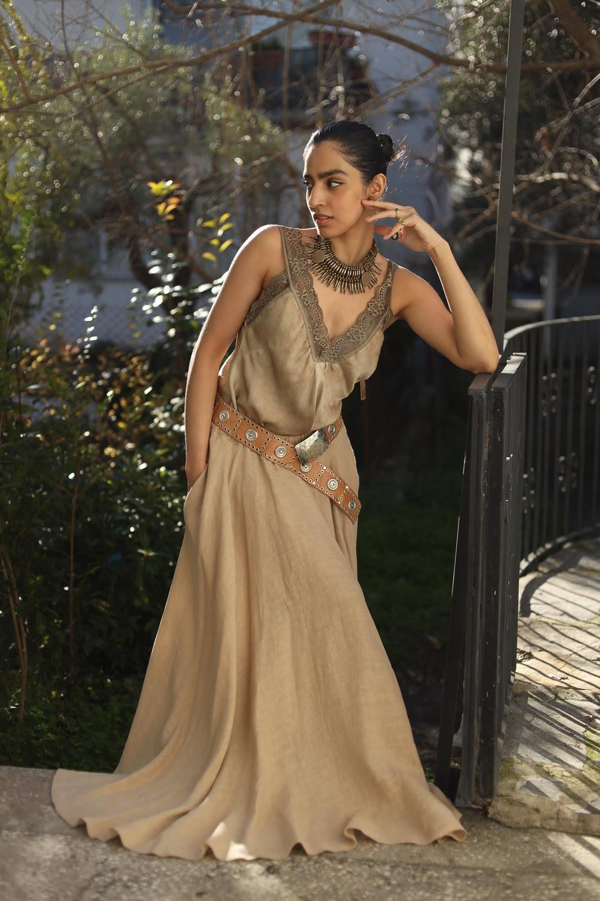 Bej Cepli Keten Etek