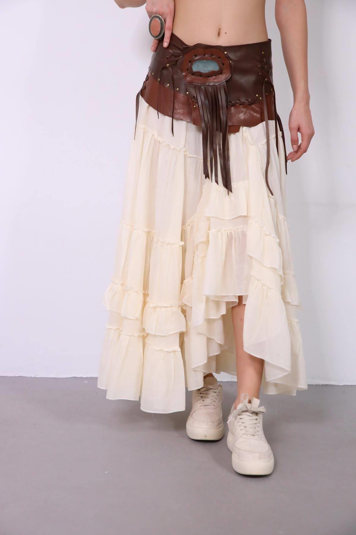  Kahverengi Doğal Taşlı Deri Kemer