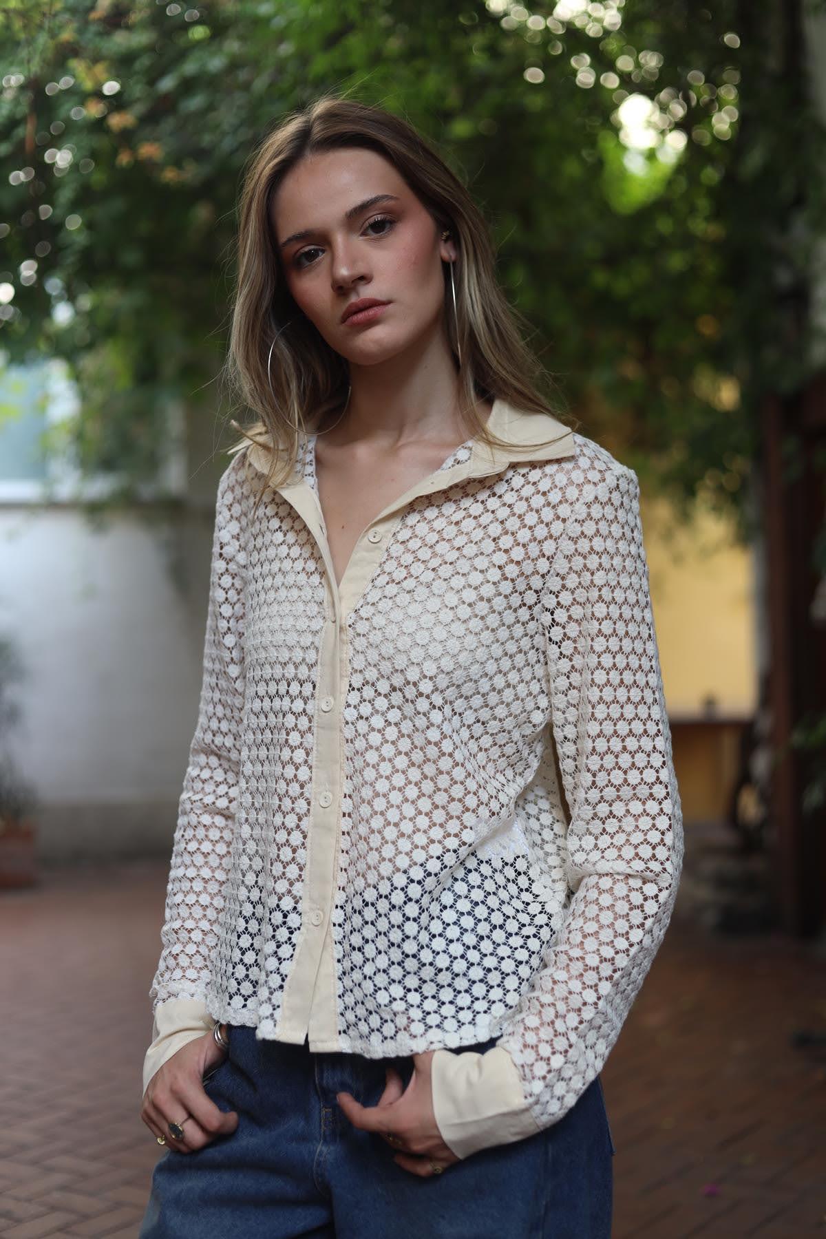 Cream Color needle lace Shirt