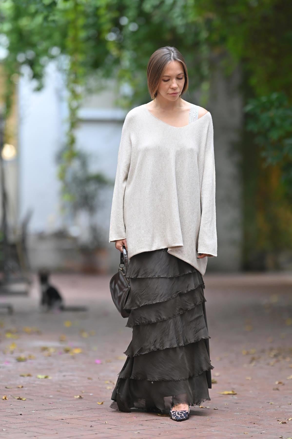 Krem Rengi Yumuşak Doku Salaş Bluz