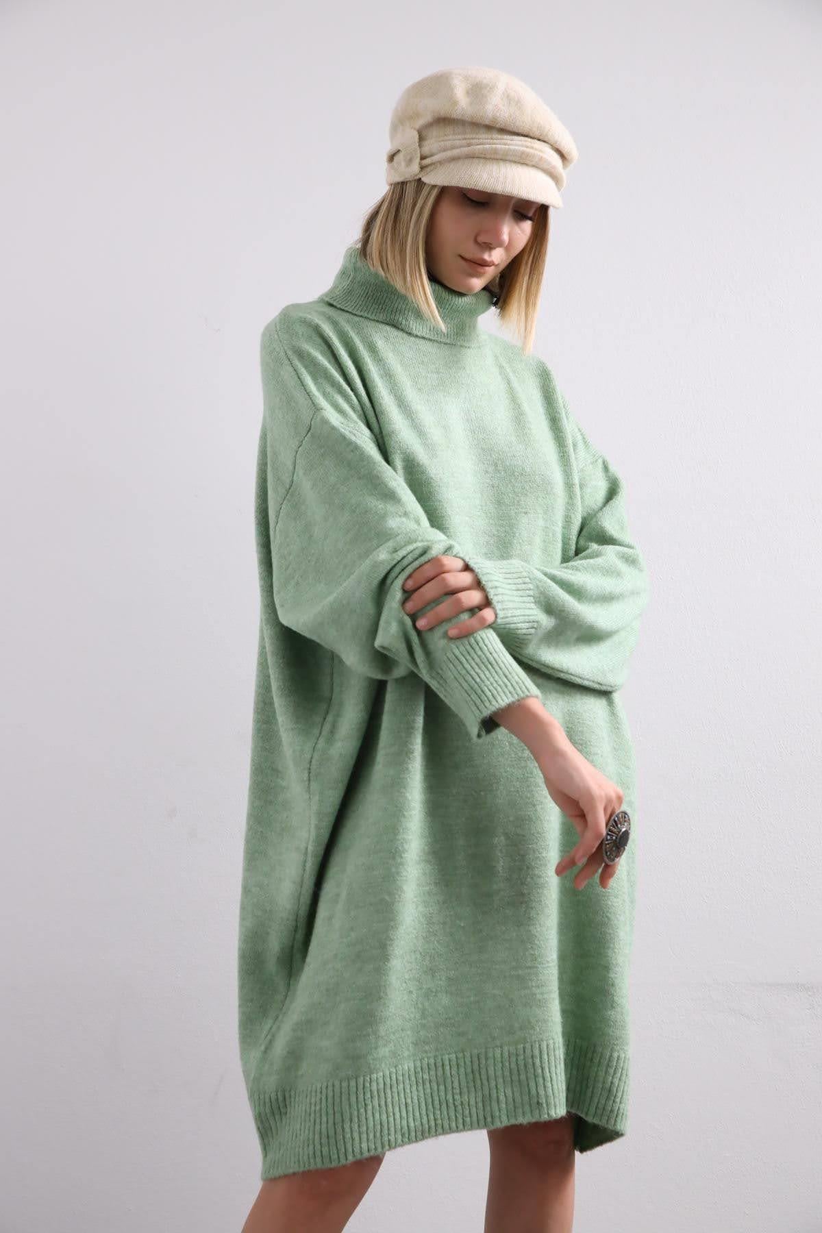 Mint Yeşili Boğazlı Uzun Kazak - Şaman Butik Mint Yeşili Boğazlı Uzun Kazak