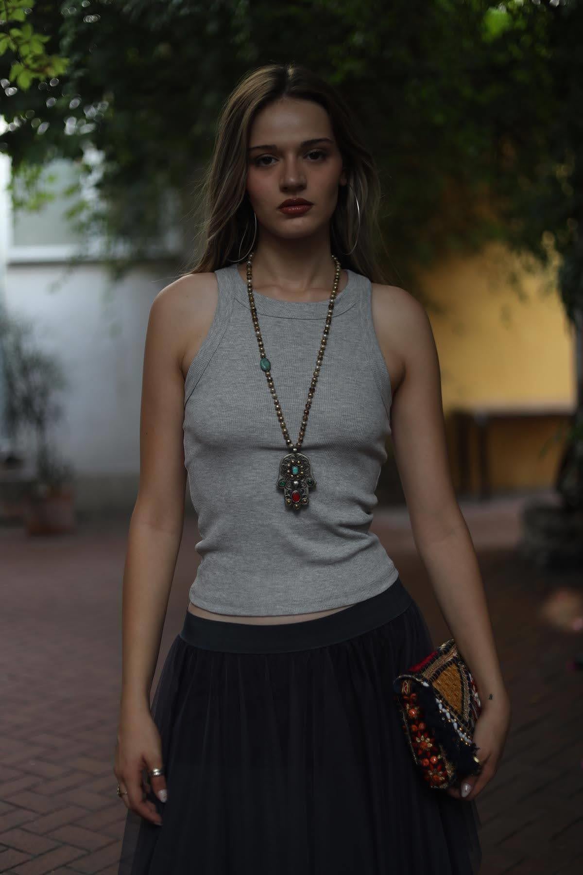 Gri Kalın Biyeli Fitilli Atlet