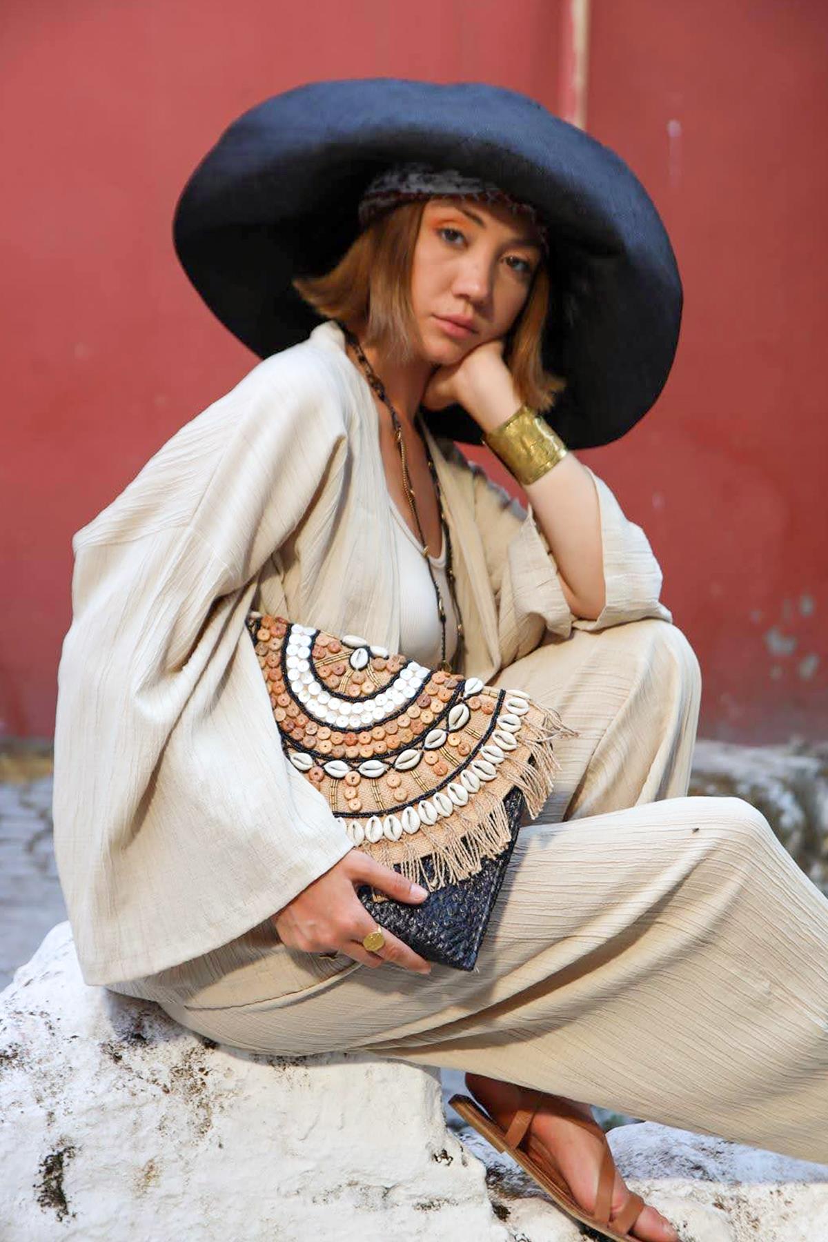 Siyah Otantik İşlemeli Jüt Çanta - Şaman Butik Siyah Otantik İşlemeli Jüt Çanta