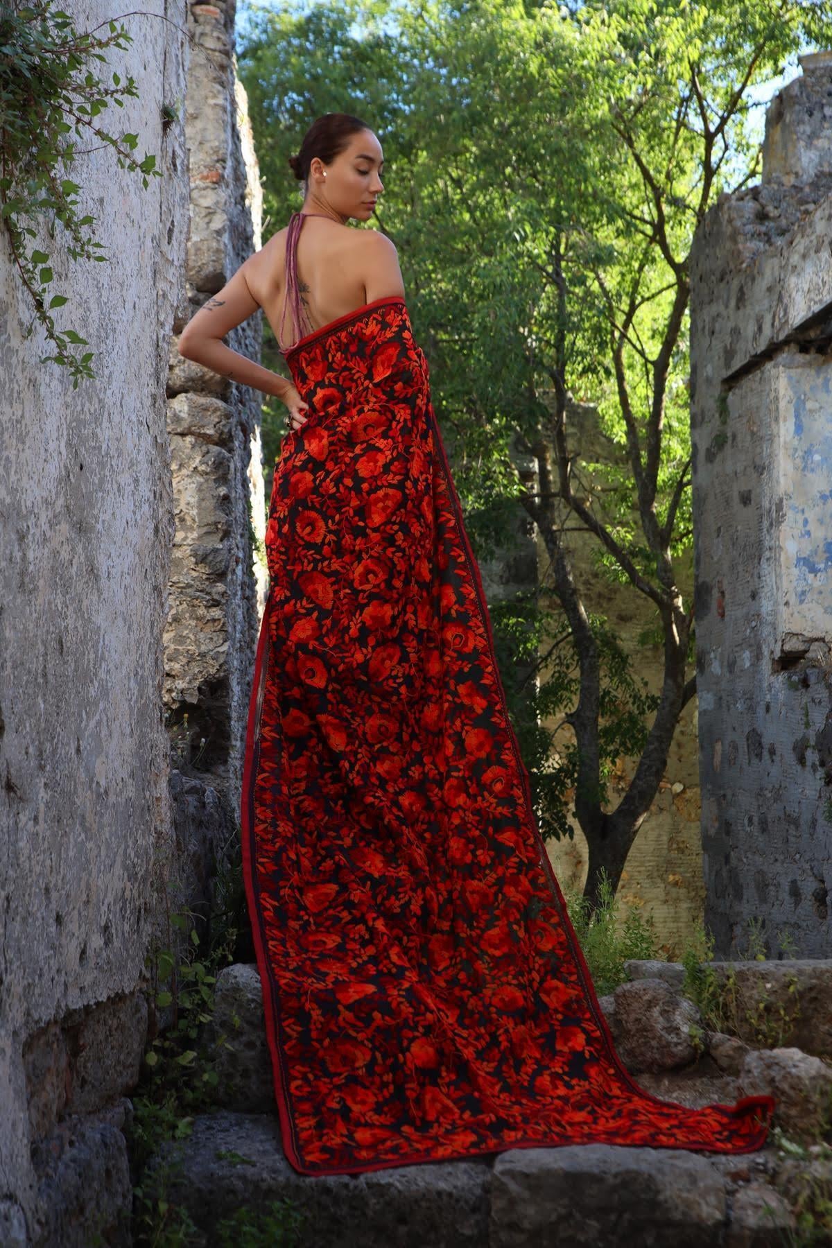 Siyah İşlemeli Bohem Şal - Şaman Butik Siyah İşlemeli Bohem Şal