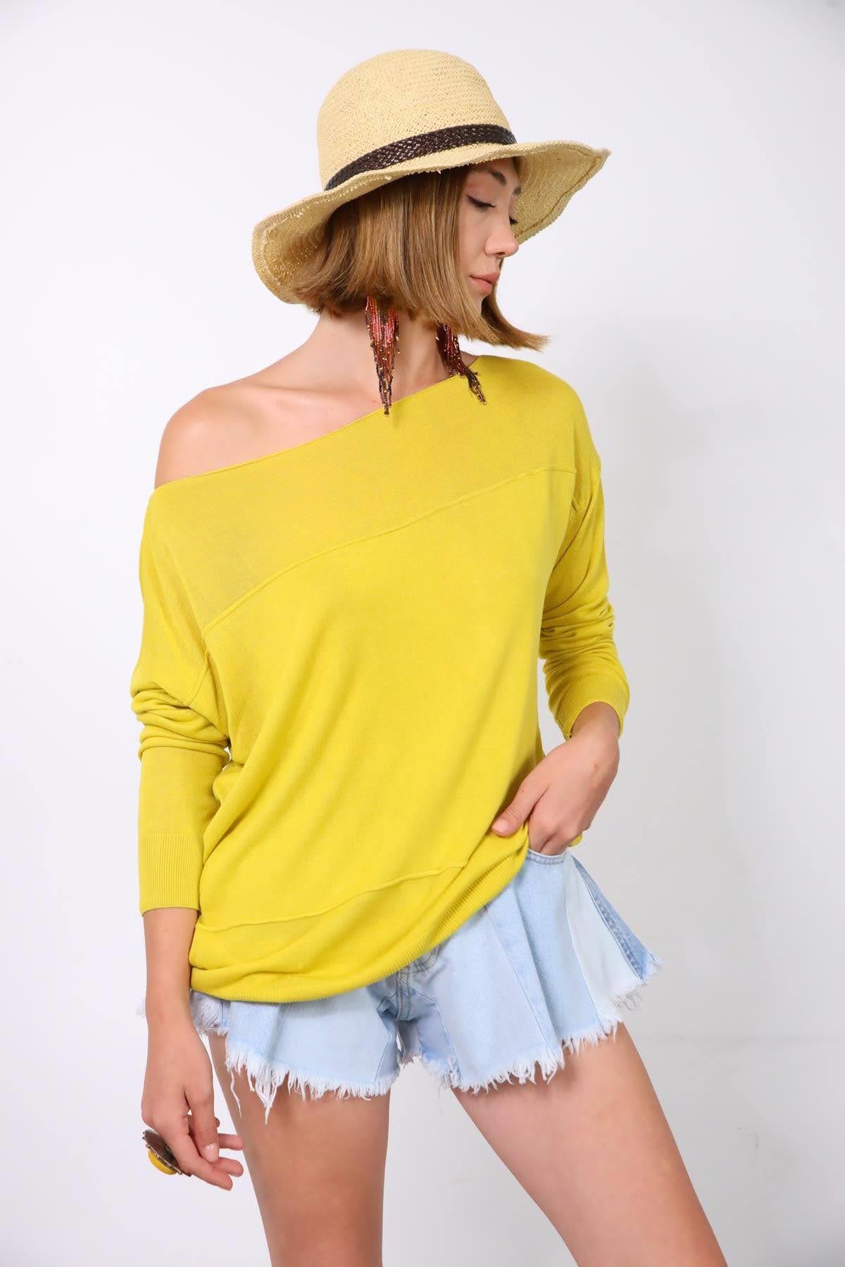 Yağ Yeşili Dikiş Detaylı Kayık Yaka Merserize - Şaman Butik - Bohem Giyim ve Aksesuar | Kadın & Erkek Yağ Yeşili Dikiş Detaylı Kayık Yaka Merserize