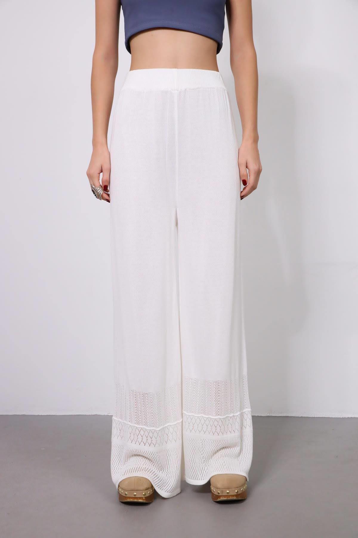 Beyaz Triko Pantolon - Şaman Butik Beyaz Triko Pantolon