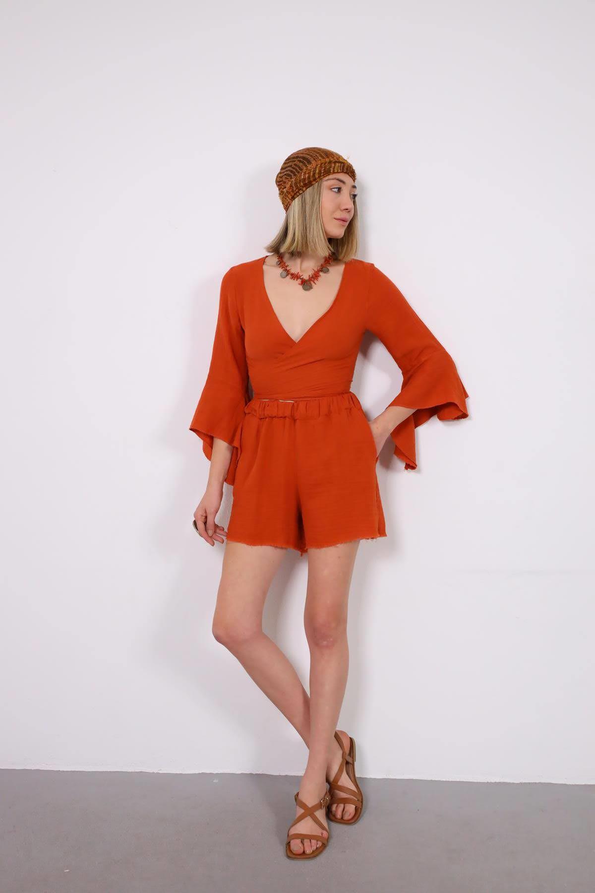 Kiremit Rengi İspanyol Kol Anvelop Bolero - Şaman Butik Kiremit Rengi İspanyol Kol Anvelop Bolero