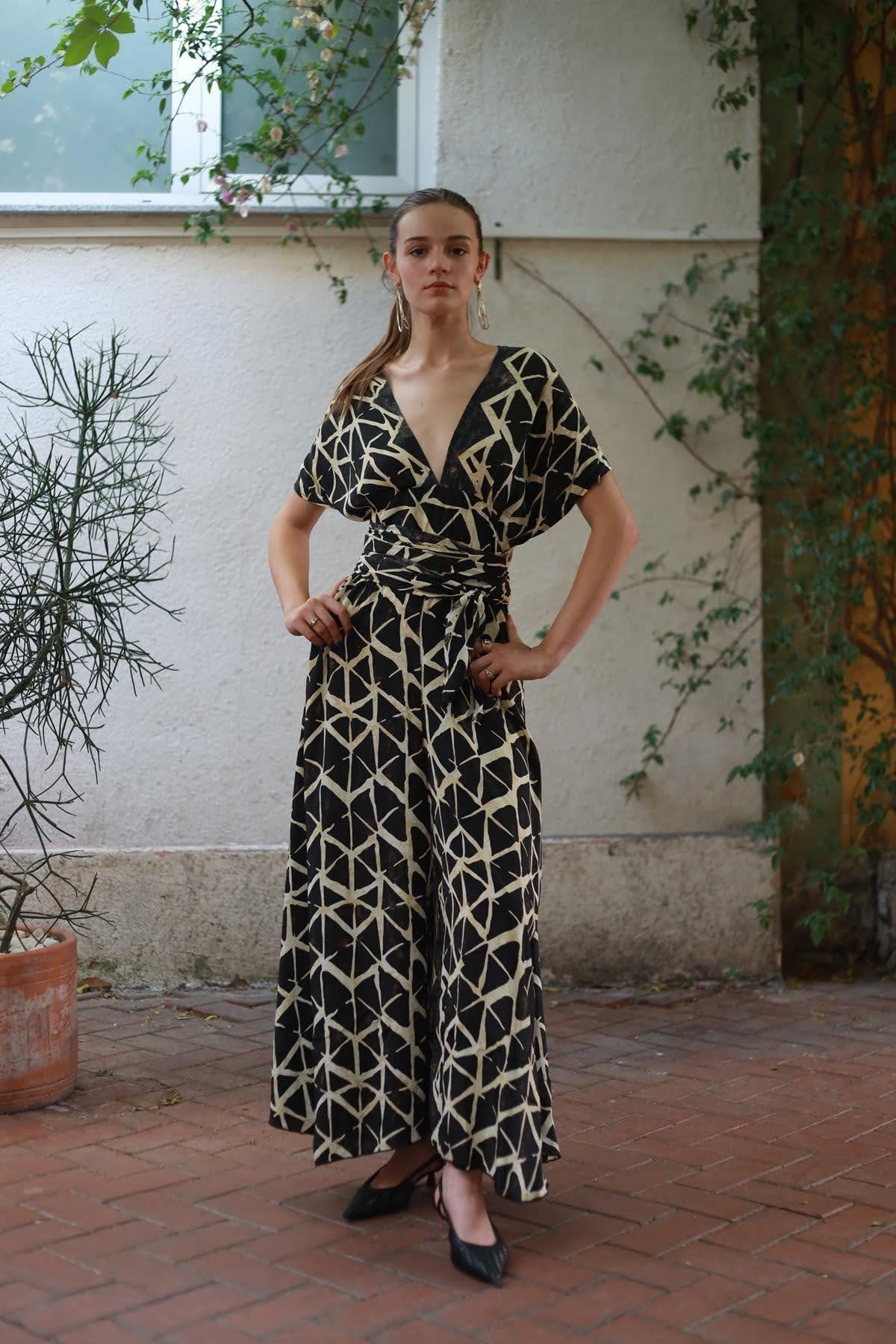 Black Patterned Silk Jumpsuit