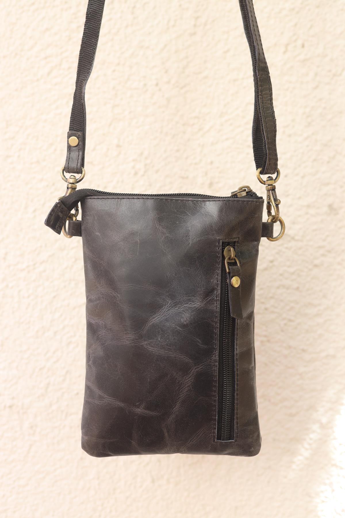 Anthracite Snap Pocket Zippered Leather Bag