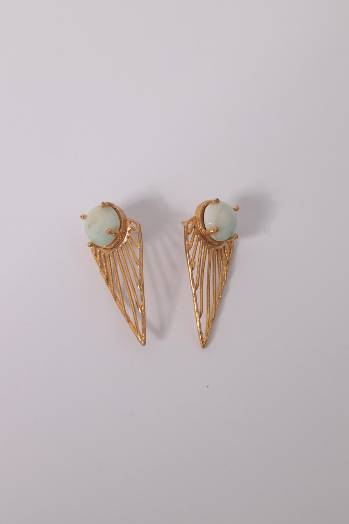 Doğal Taş Detaylı Bronz Küpe