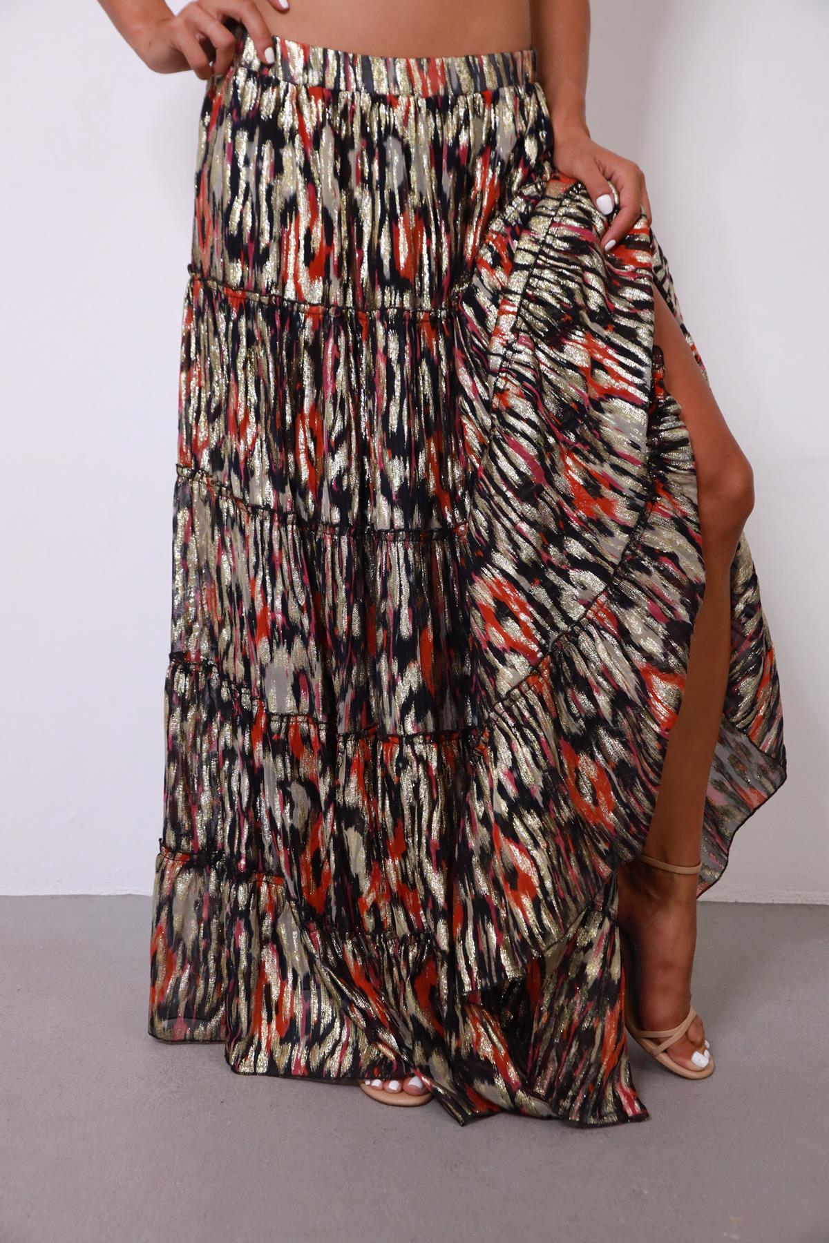 Renkli Yaldızlı Kat Kat Şifon Etek - Şaman Butik Renkli Yaldızlı Kat Kat Şifon Etek