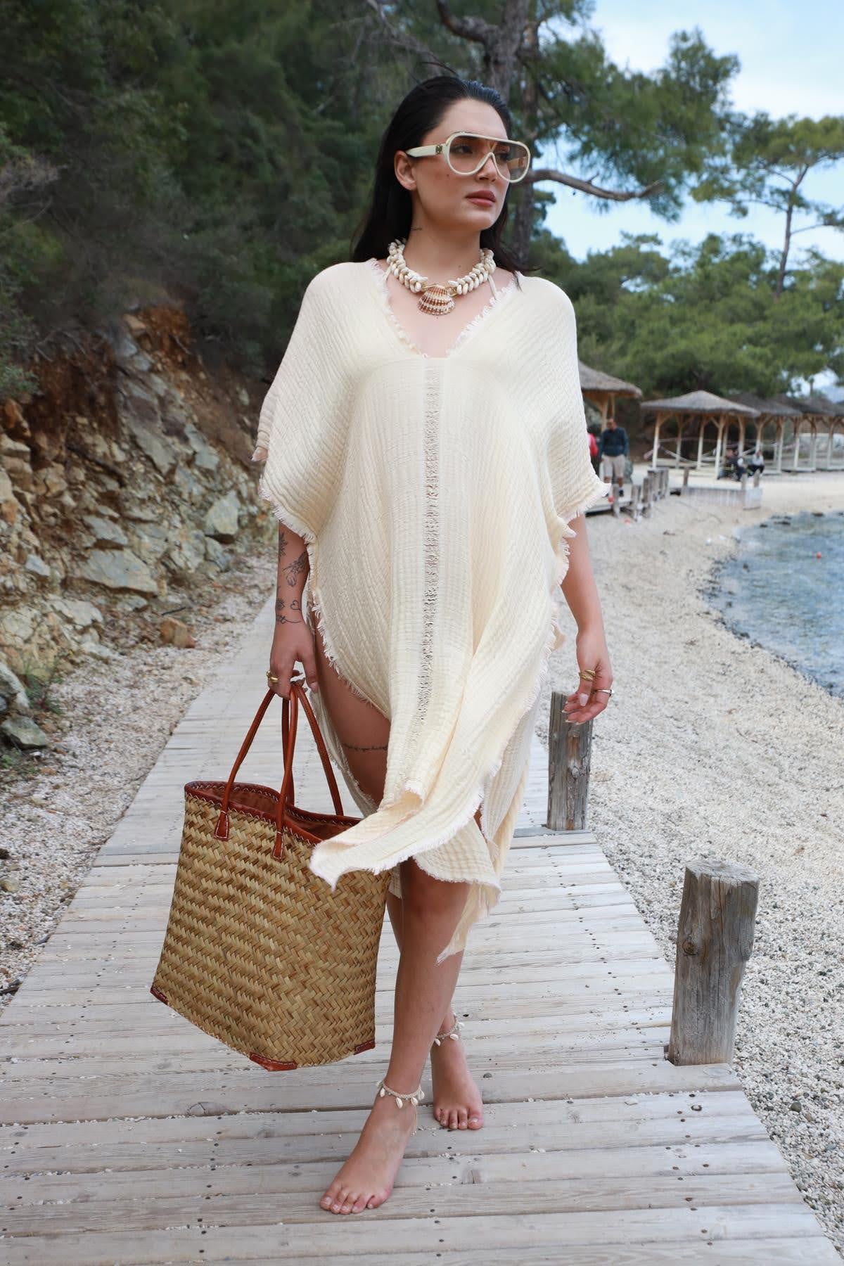  Straw Leather Handle Large Bag