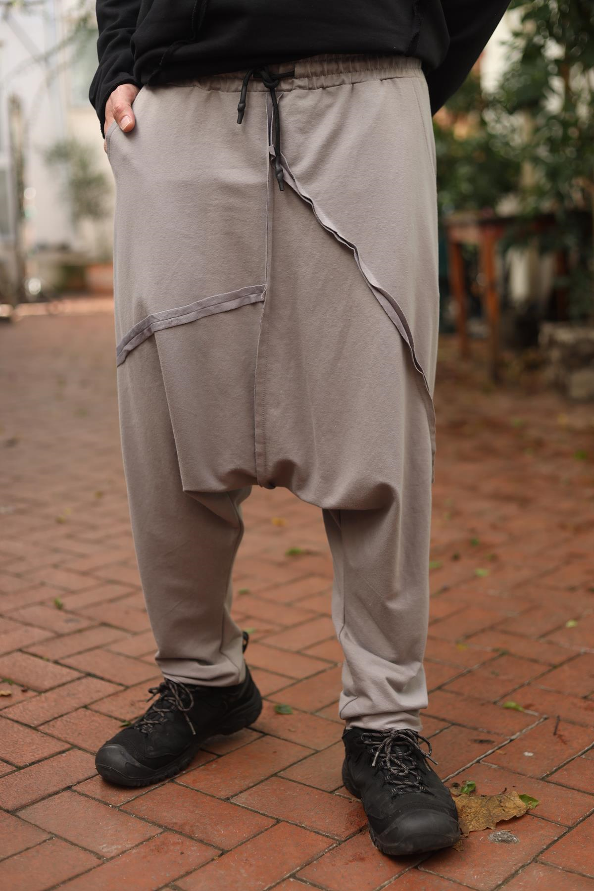 Gri Pis Dikiş Detaylı Erkek Şalvar