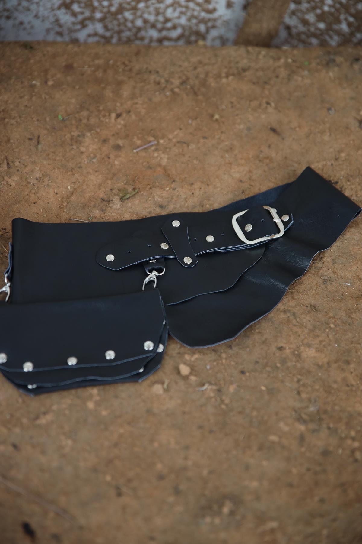 Black Leather Pocketed Belt