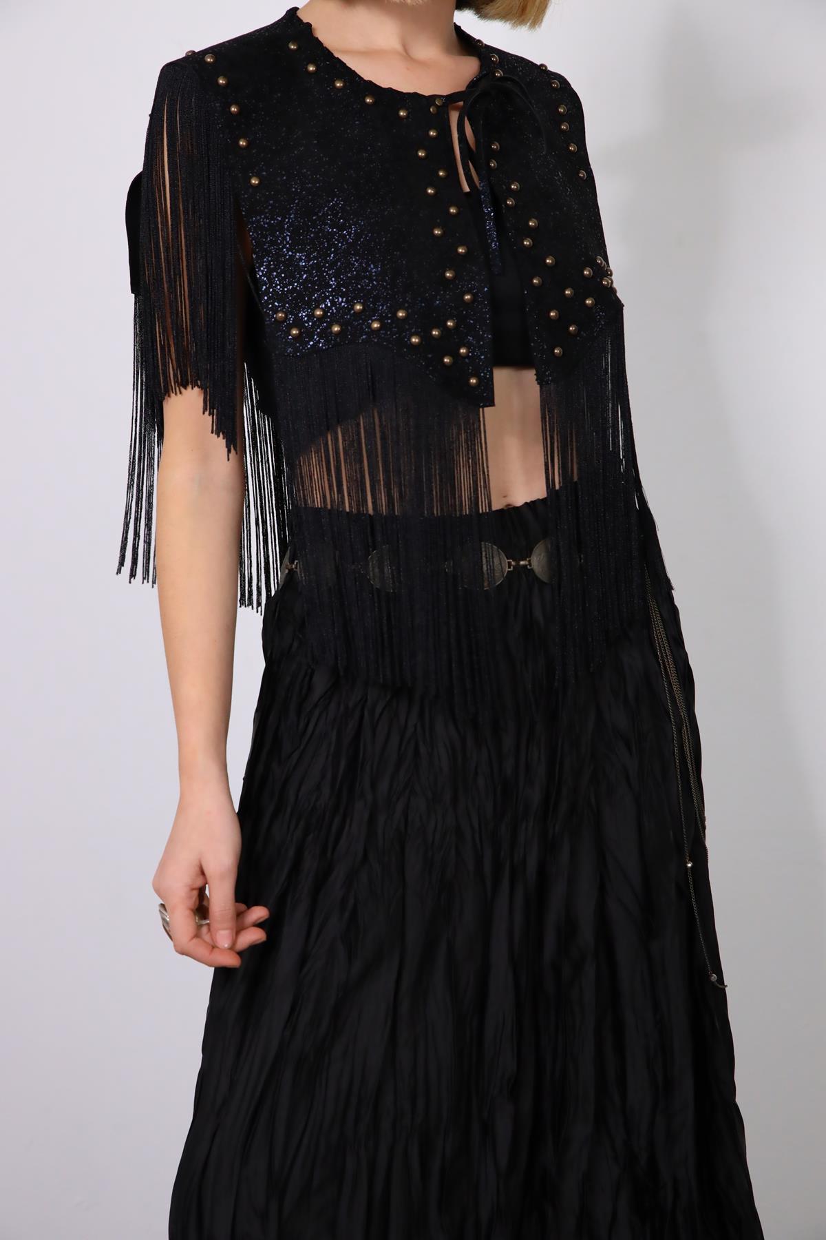 Black fringe skirt vest online