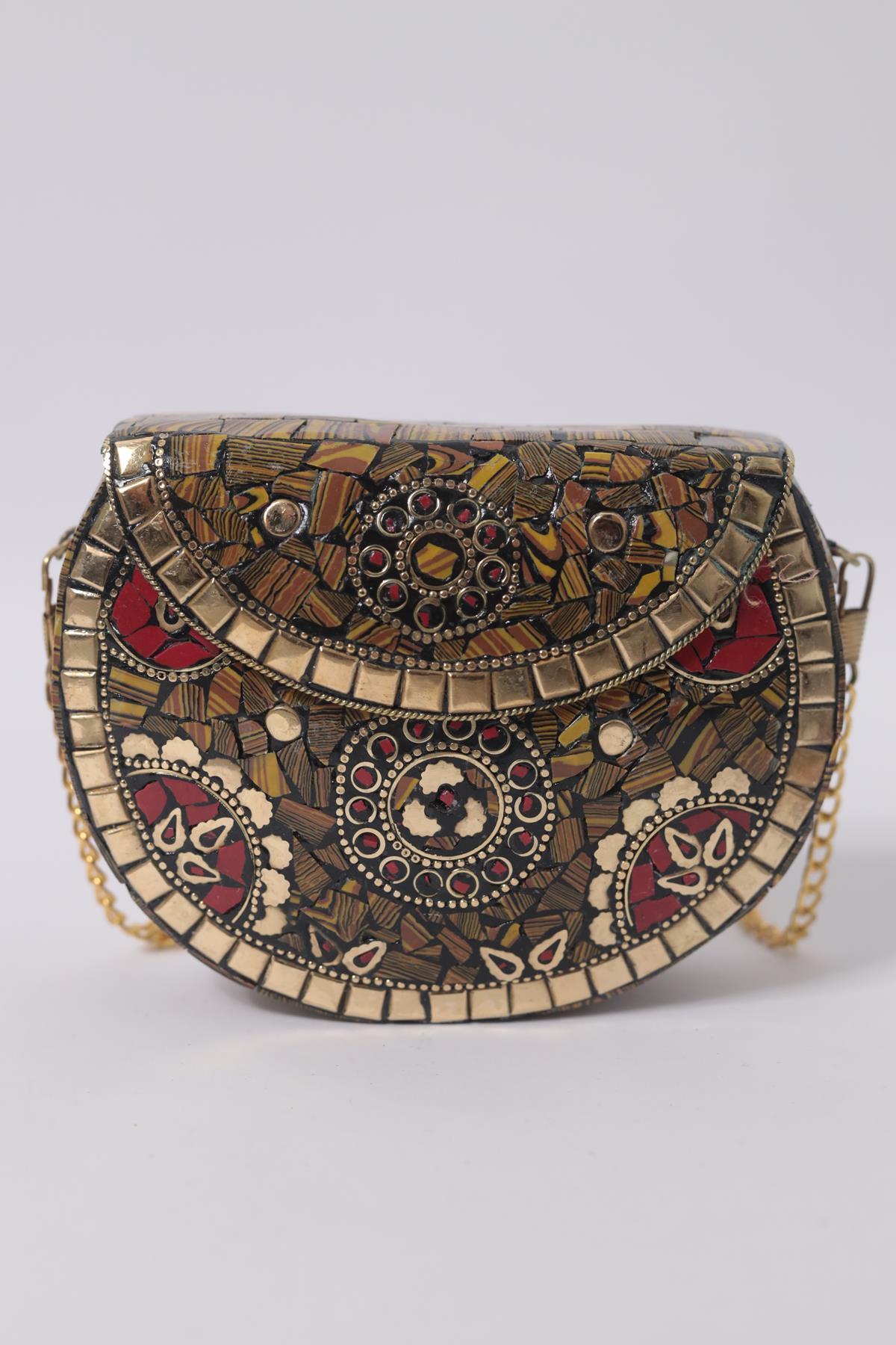 Hardal Rengi Taşlı Özel Tasarım Zarif Çanta